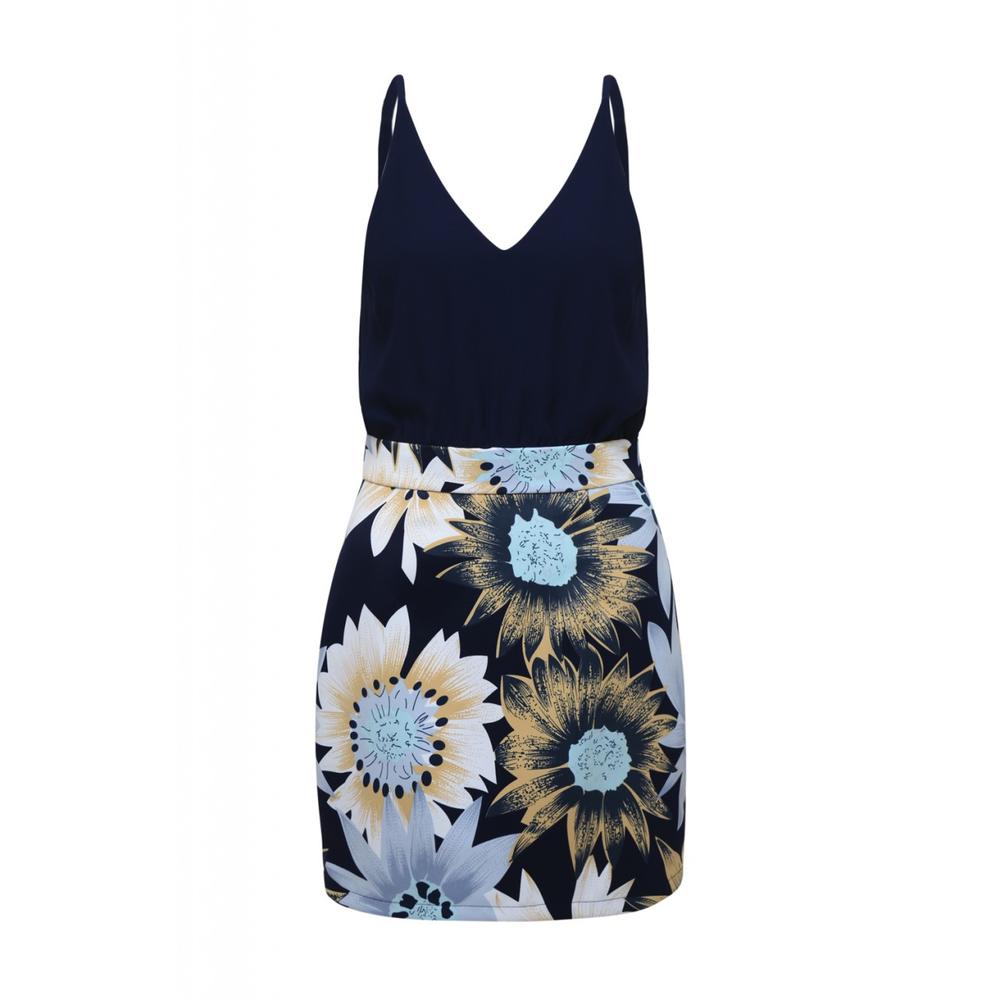 AX Paris Women's 2 In 1 Sunflower Print  Navy Floral Dress - Online Exclusive