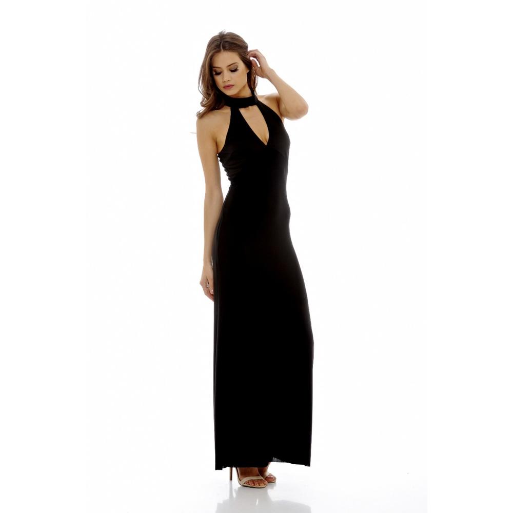 AX Paris Women's High Neck Maxi  Black Dress - Online Exclusive