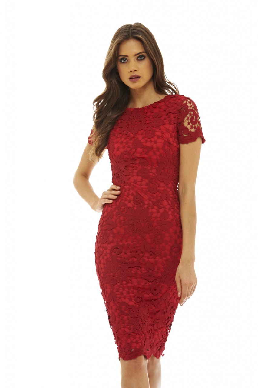 short sleeve lace midi dress