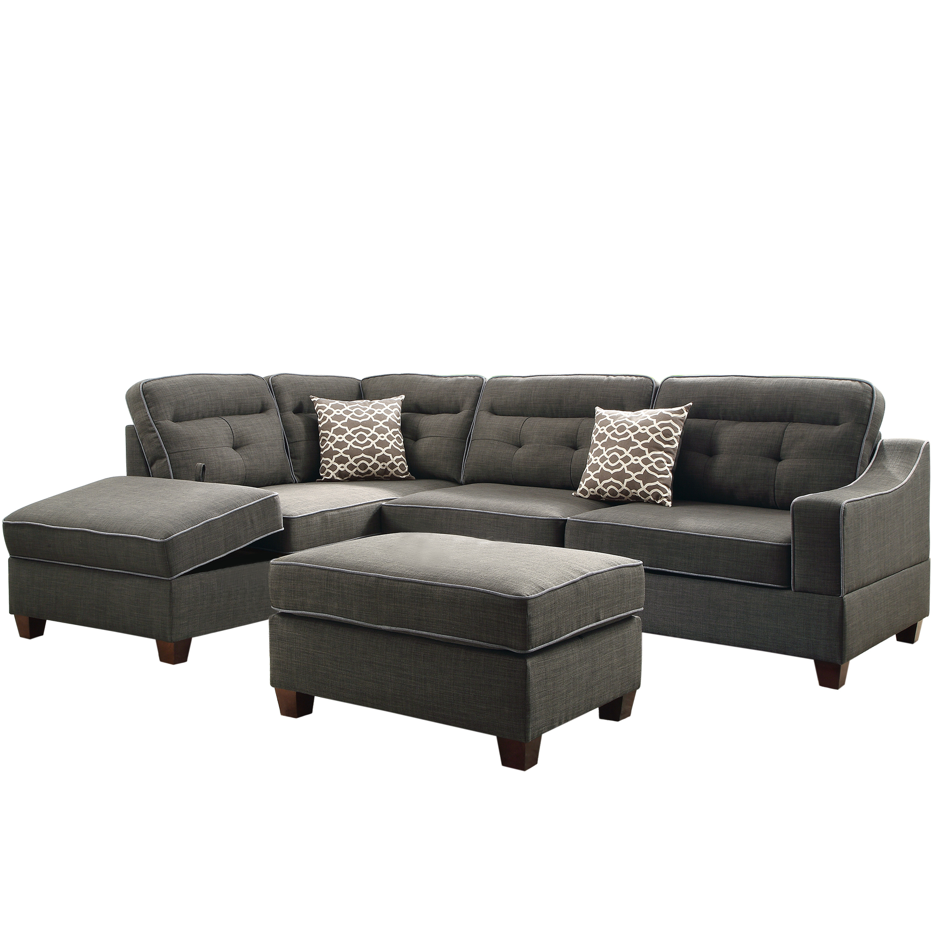 Worldwide Capri 3piece Sectional Sofa in Ash Black w/ Storage