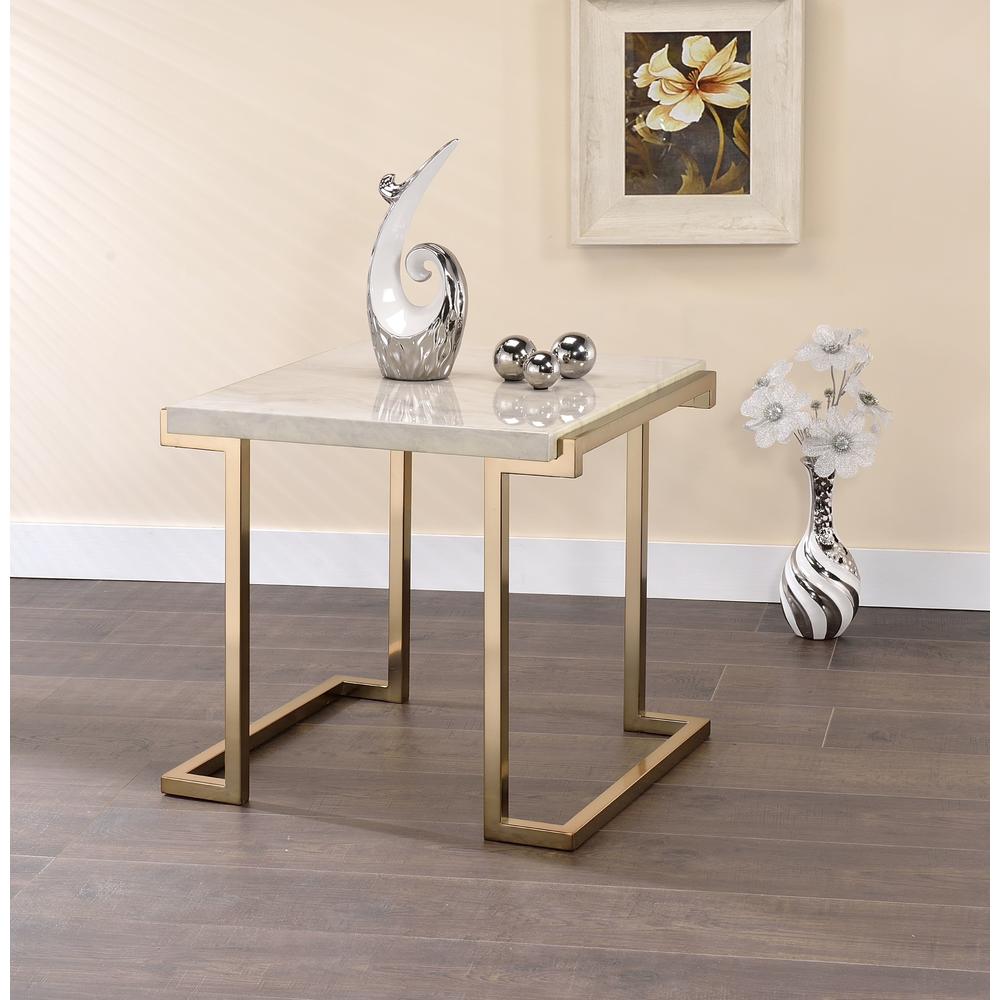 Boice II End Table, Faux Marble & Champagne