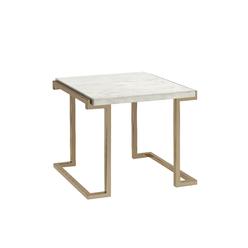 Acme Furniture Saltoro Sherpi Faux Marble Top End Table with Open Metal Frame Base, White and Gold