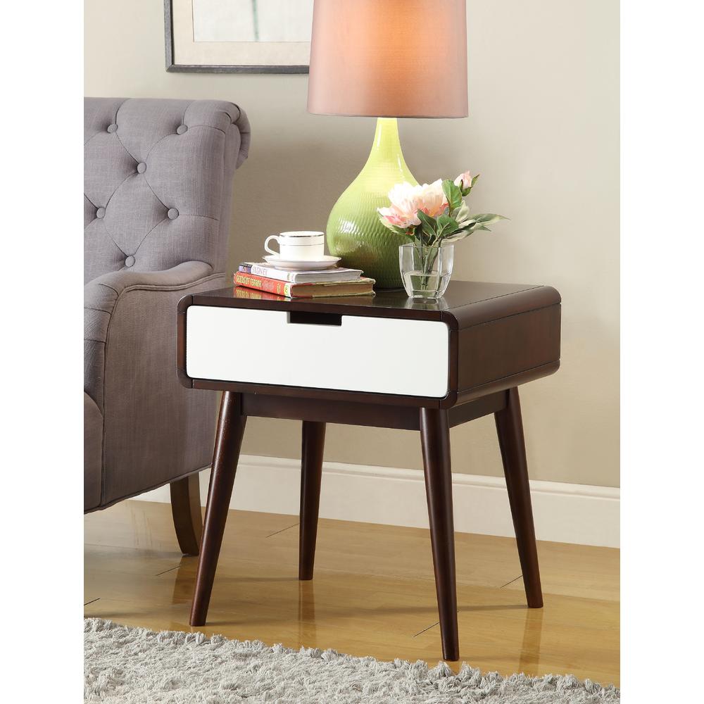 Christa End Table (USB Charging Dock), Espresso & White