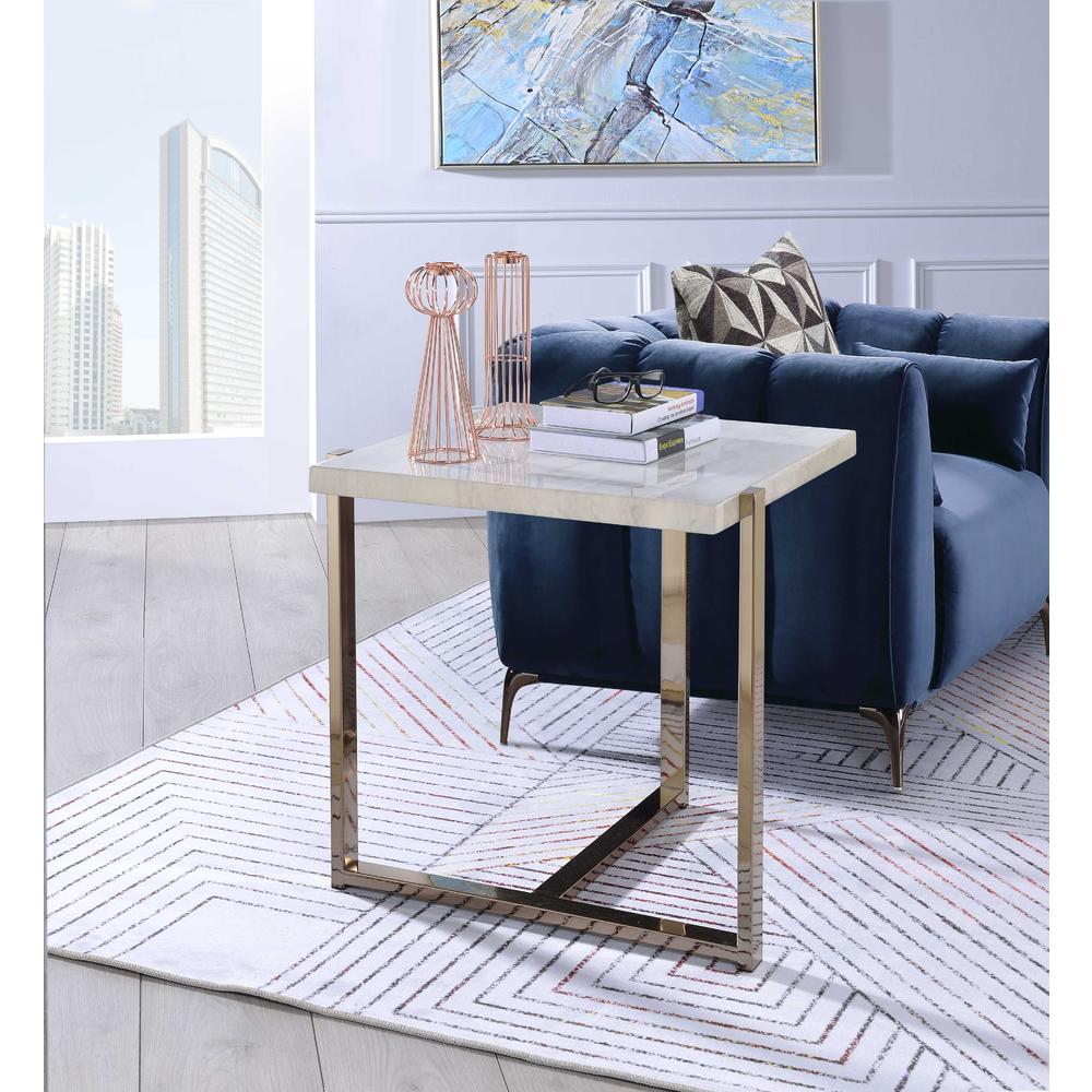 Feit End Table, Faux Marble & Champagne