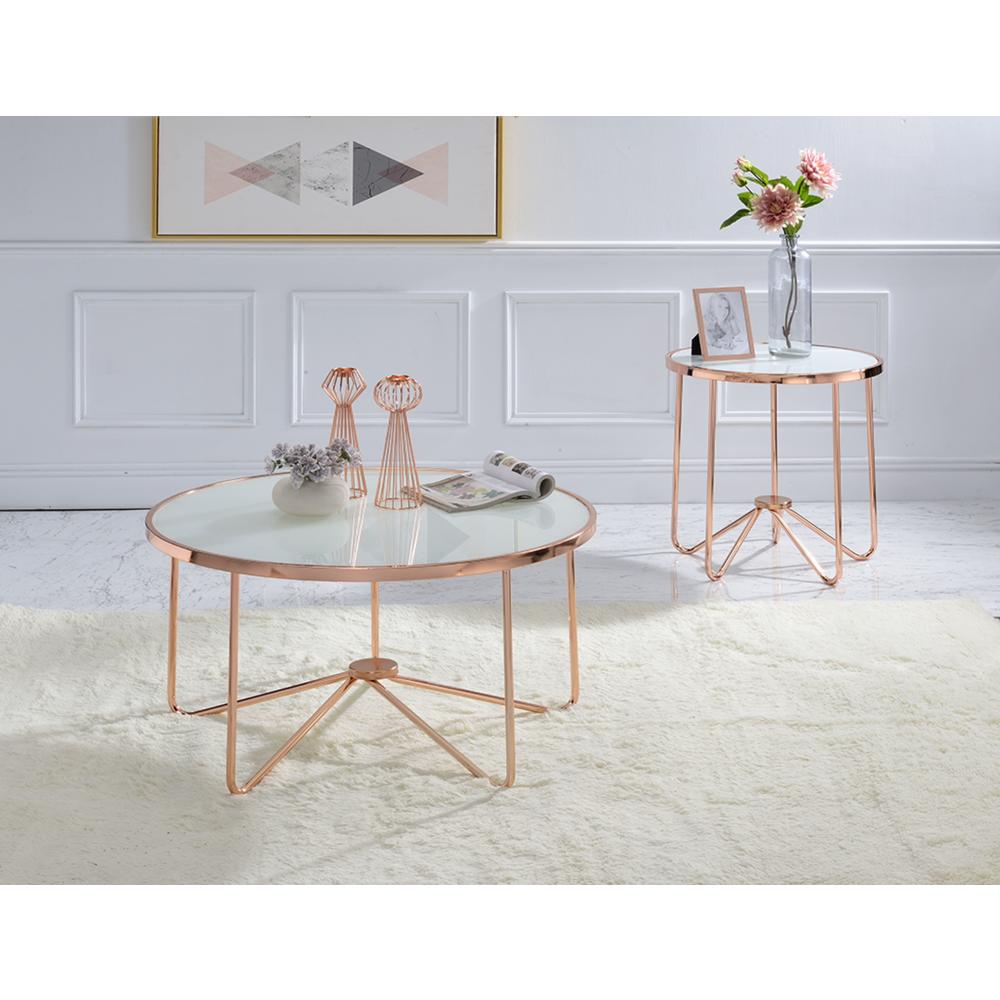Venetian Worldwide Alivia Coffee Table, Rose Gold & Frosted Glass