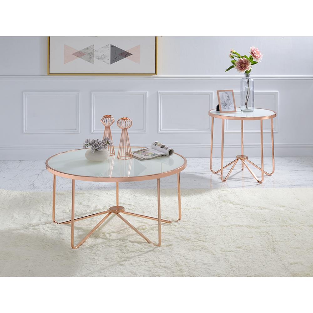 Venetian Worldwide Alivia End Table, Rose Gold & Frosted Glass