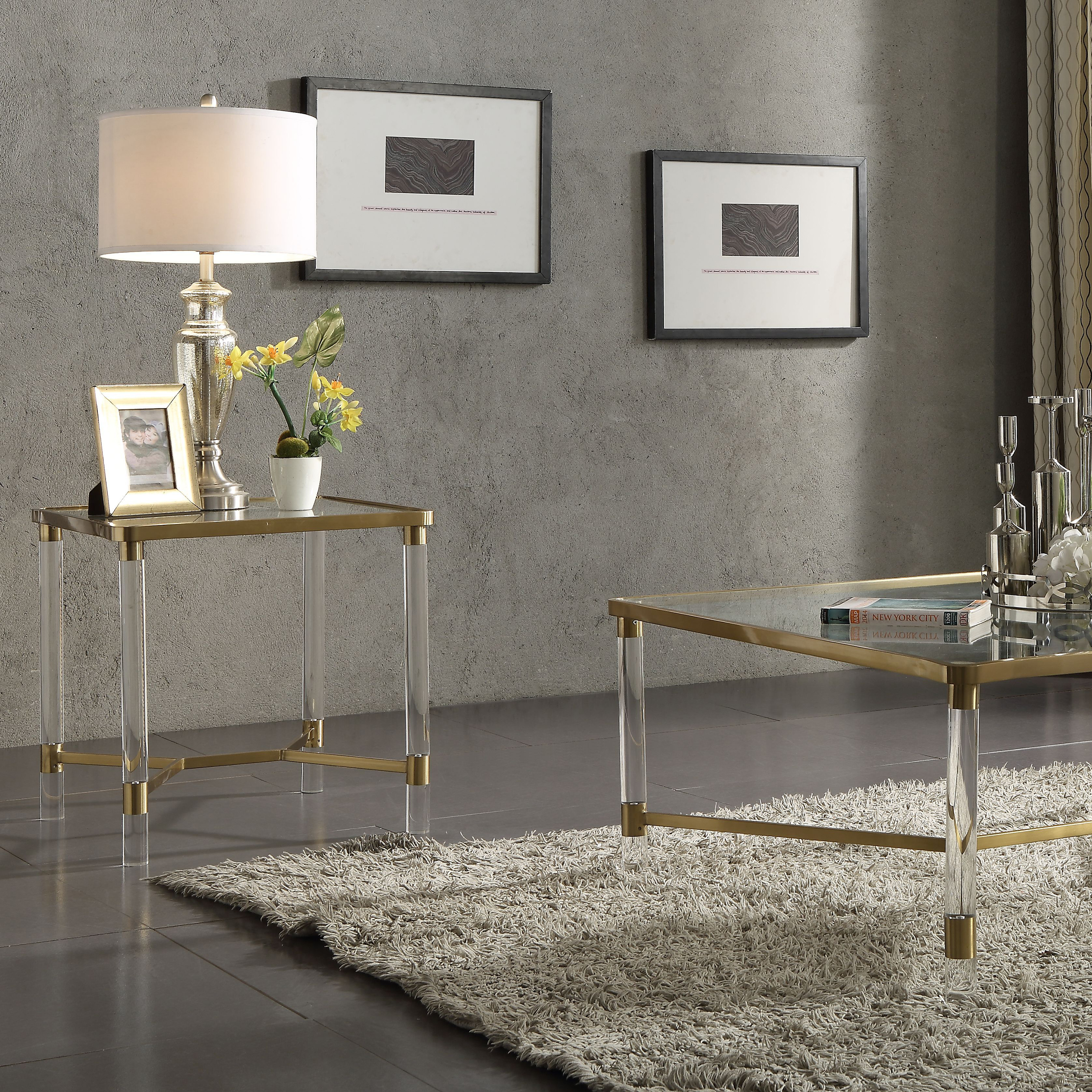 Venetian Worldwide Penstemon End Table, Clear Acrylic, Gold Stainless Steel & Clear Glass, Yellow Venetian Worldwide Penstemon End Table, Clear Acrylic, Gold Stainless Steel & Clear Glass, Yellow