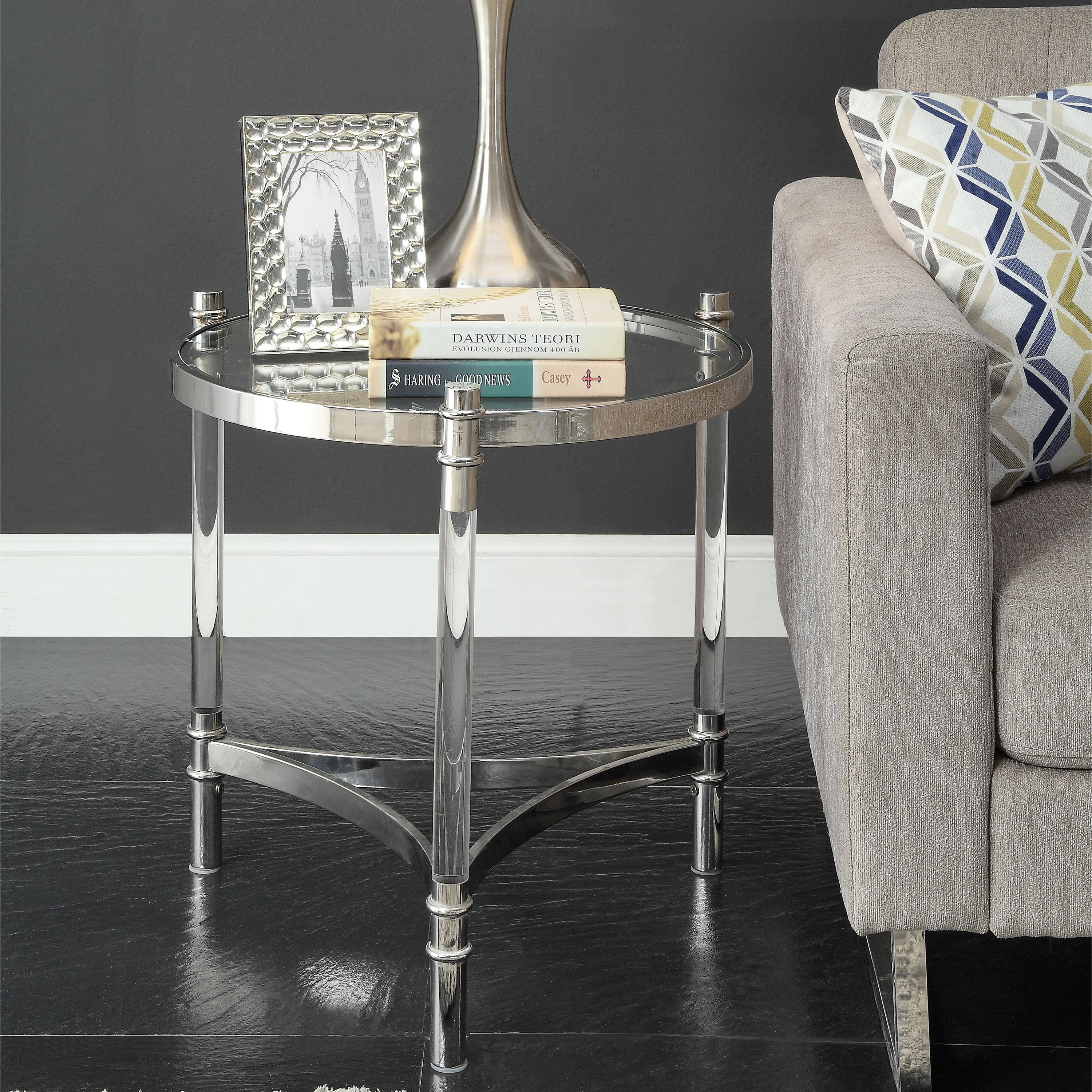 Venetian Worldwide Peony End Table, Clear Acrylic, Stainless Steel & Clear Glass, Silver Venetian Worldwide Peony End Table, Clear Acrylic, Stainless Steel & Clear Glass, Silver