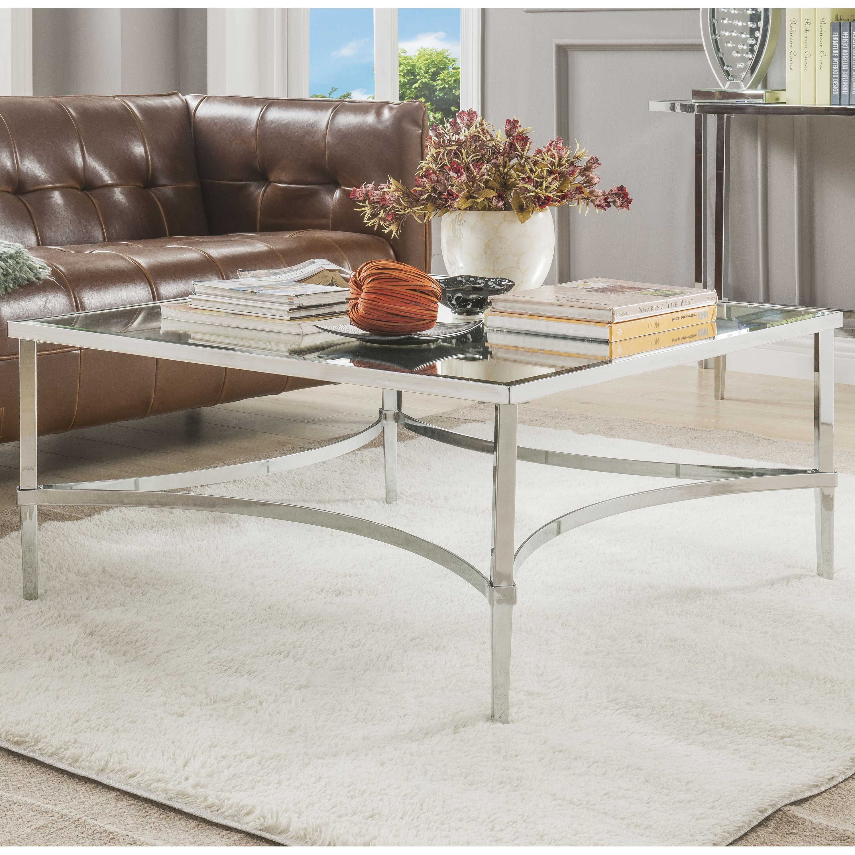 Venetian Worldwide Petunia Coffee Table, Chrome & Mirror, Silver Venetian Worldwide Petunia Coffee Table, Chrome & Mirror, Silver
