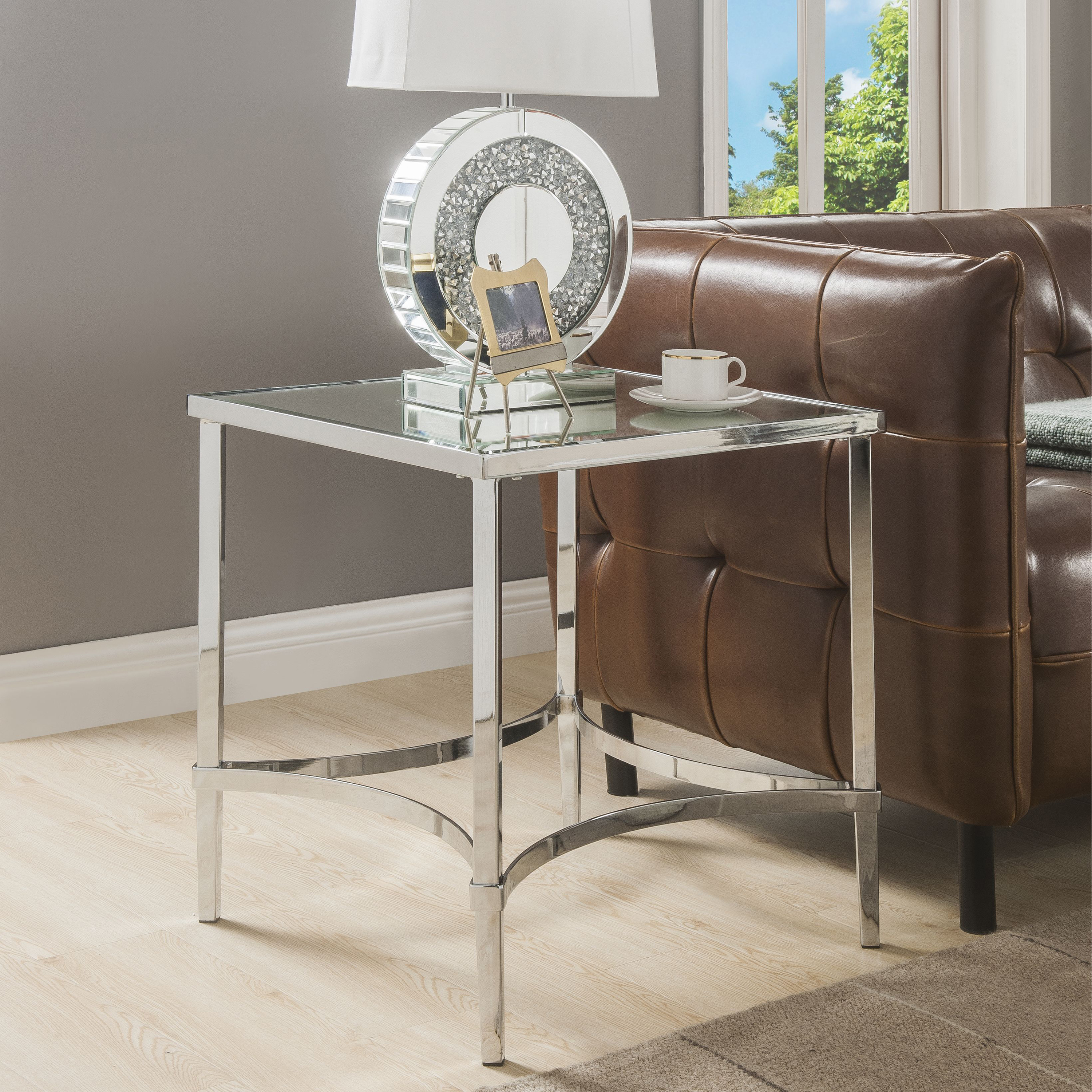 Venetian Worldwide Petunia End Table, Chrome & Mirror, Silver Venetian Worldwide Petunia End Table, Chrome & Mirror, Silver