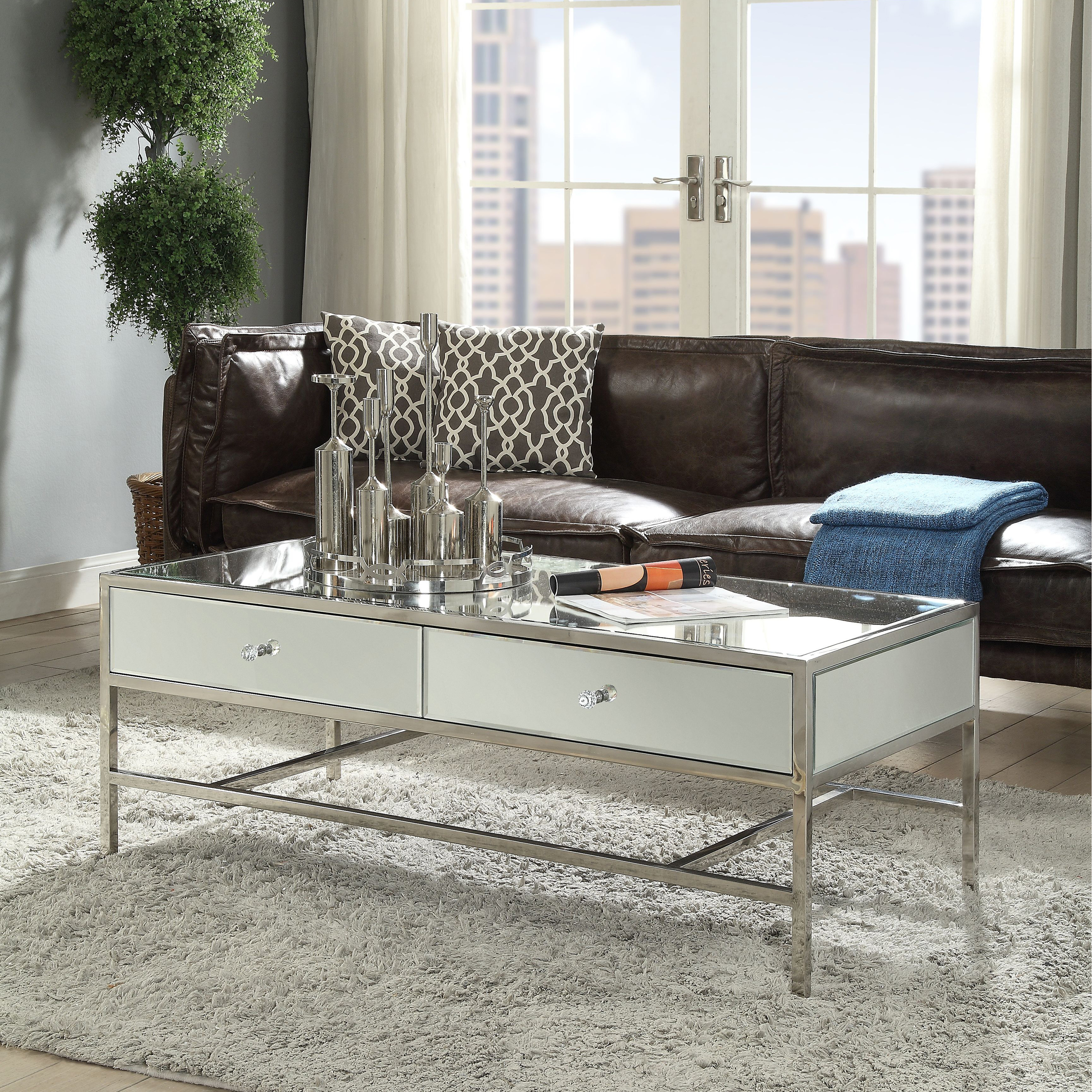 Venetian Worldwide Weigela Coffee Table, Mirrored & Chrome, Silver Venetian Worldwide Weigela Coffee Table, Mirrored & Chrome, Silver