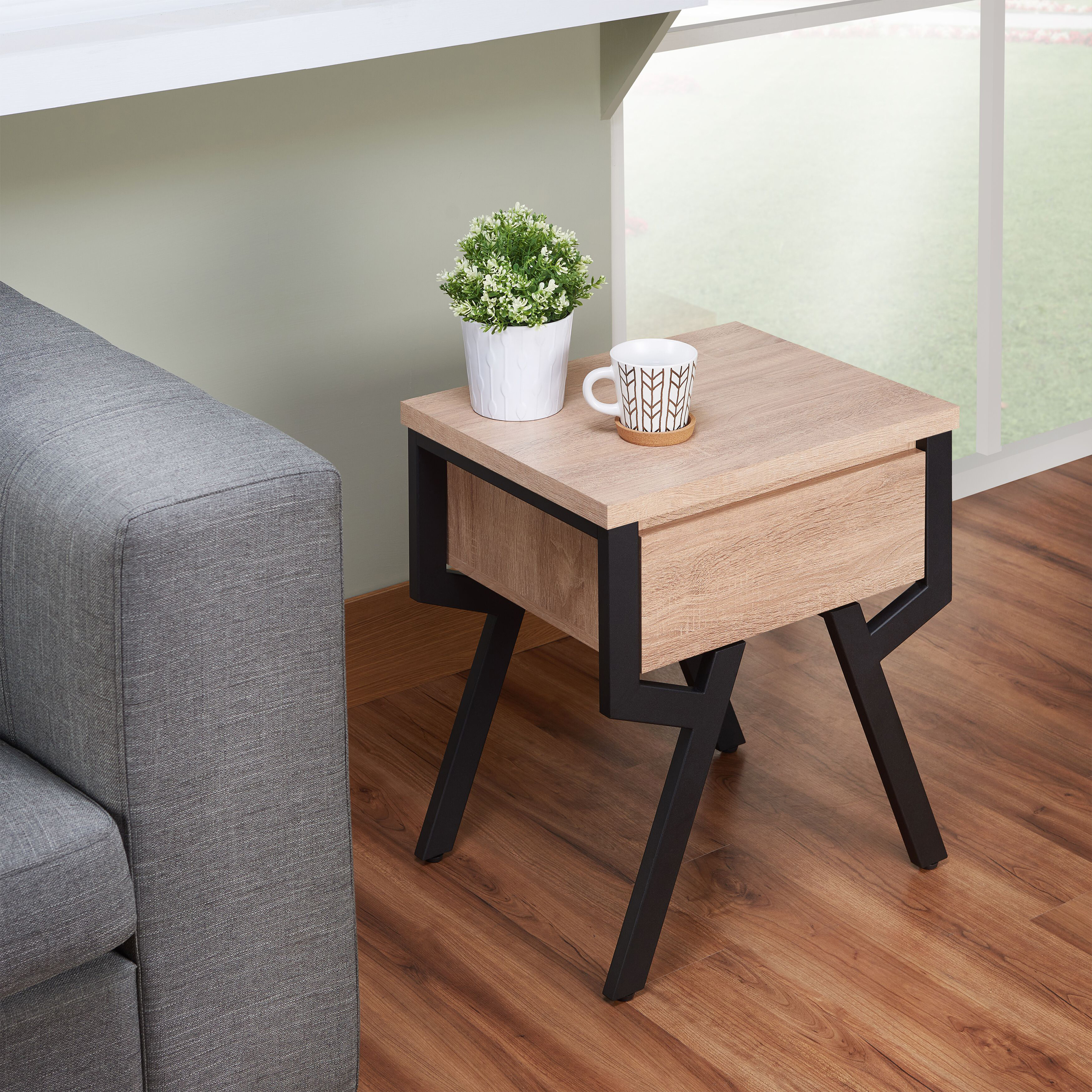 Venetian Worldwide Kalina End Table, Rustic Natural & Black Venetian Worldwide Kalina End Table, Rustic Natural & Black