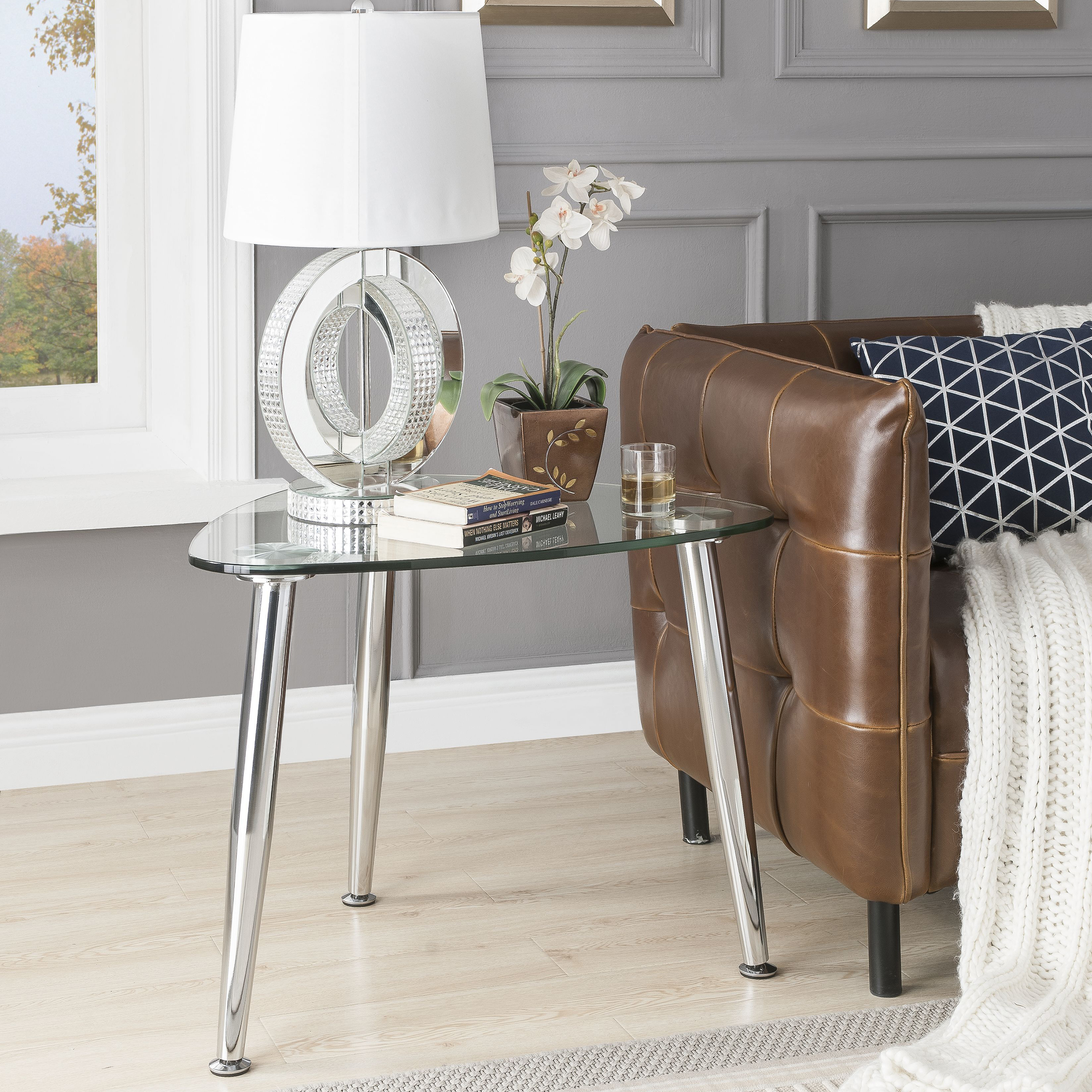 Venetian Worldwide Phlox End Table, Chrome & Clear Glass, Silver Venetian Worldwide Phlox End Table, Chrome & Clear Glass, Silver