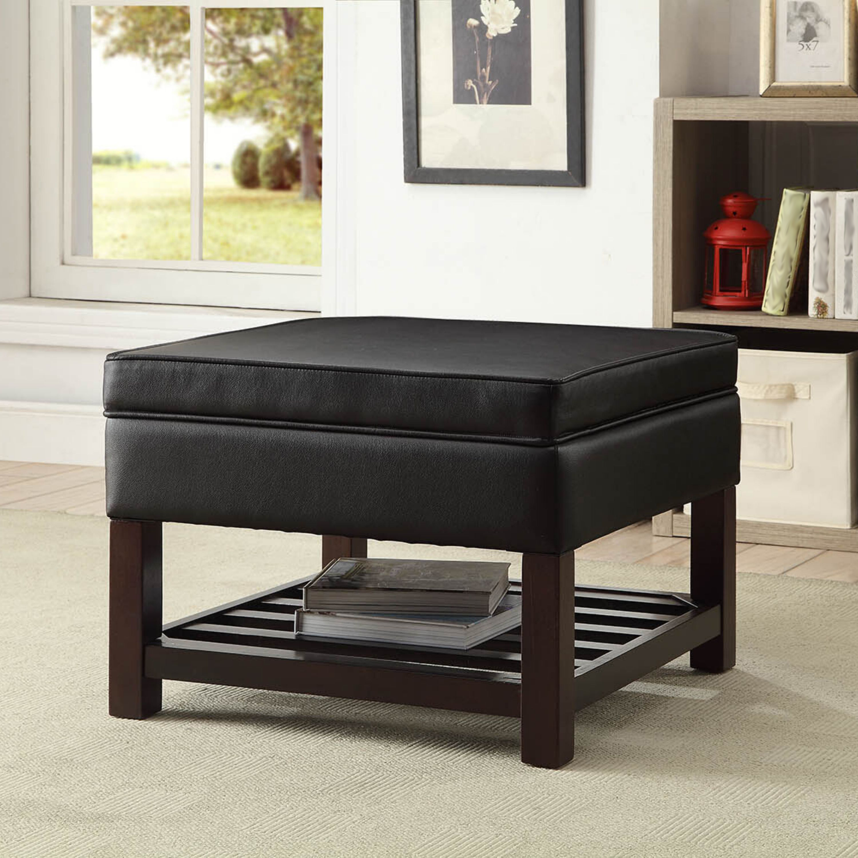 Venetian Worldwide Keiko Cocktail Table with Storage, Ebony PU & Espresso, Black Venetian Worldwide Keiko Cocktail Table with Storage, Ebony PU & Espresso, Black