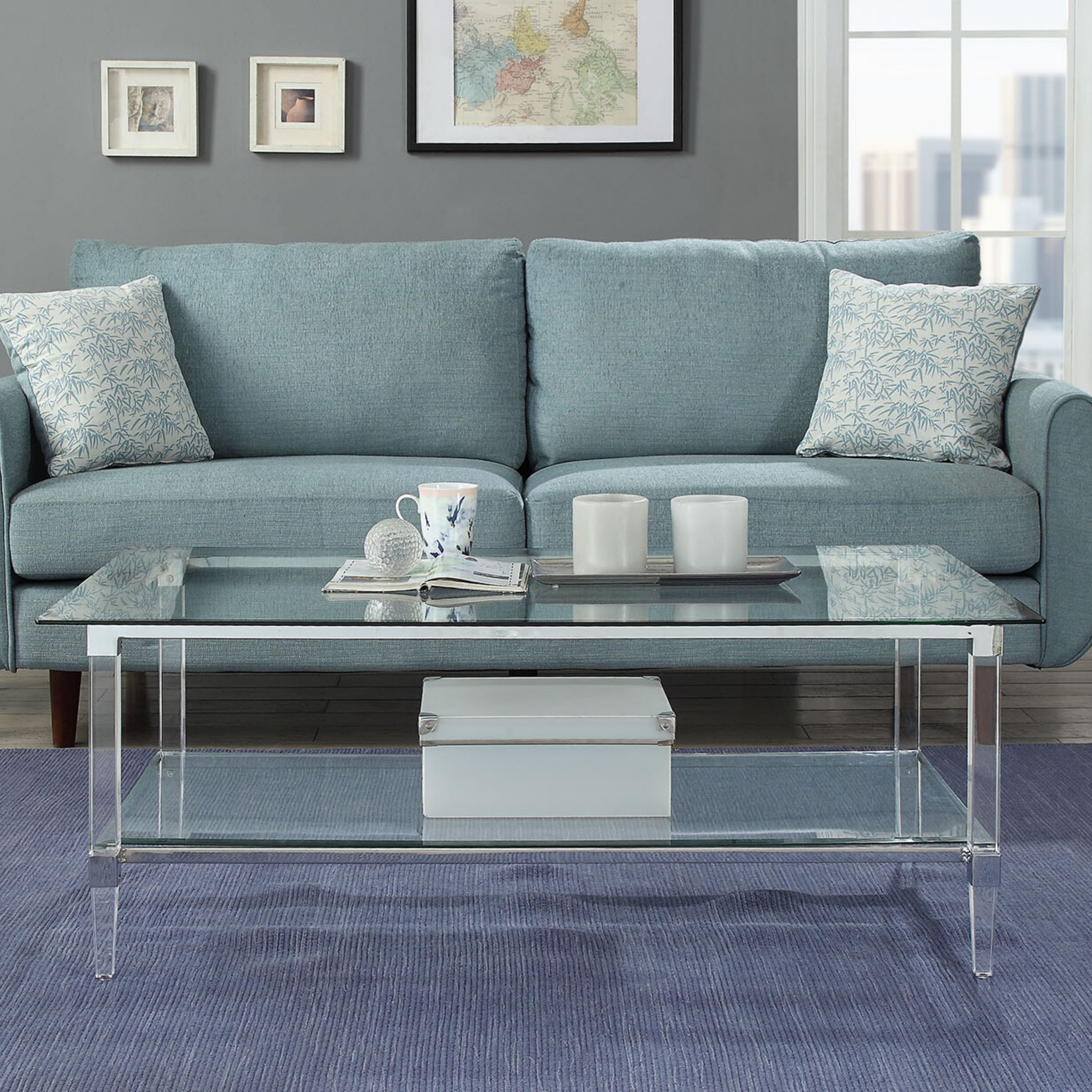 Venetian Worldwide Polyanthus Coffee Table, Clear Acrylic, Chrome & Clear Glass, Silver Venetian Worldwide Polyanthus Coffee Table, Clear Acrylic, Chrome & Clear Glass, Silver
