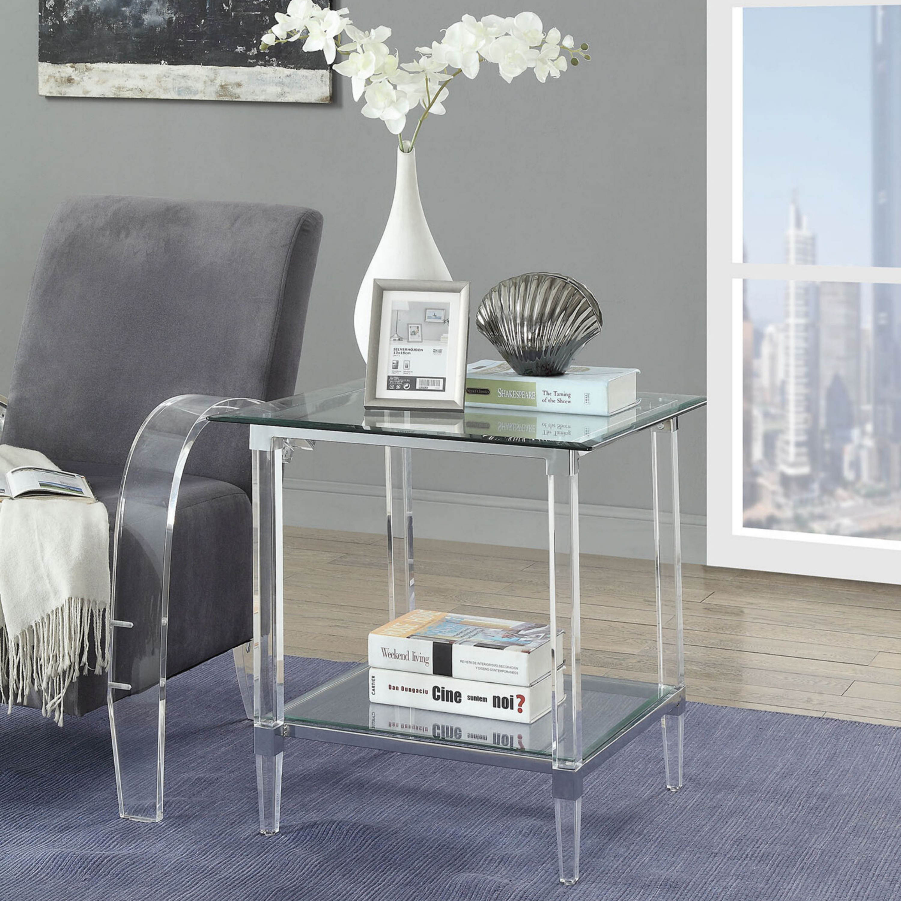 Venetian Worldwide Polyanthus End Table, Clear Acrylic, Chrome & Clear Glass, Silver Venetian Worldwide Polyanthus End Table, Clear Acrylic, Chrome & Clear Glass, Silver