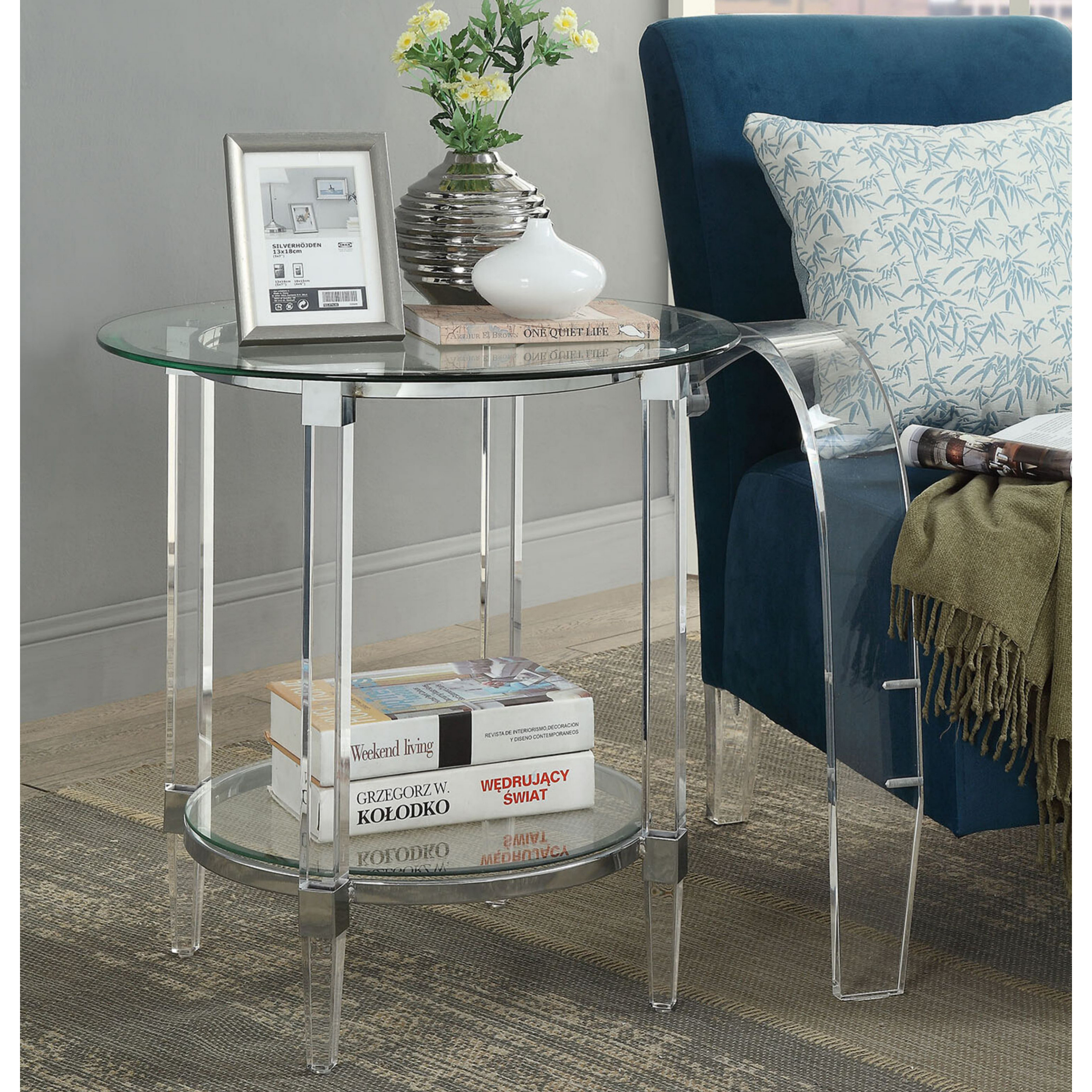 Venetian Worldwide Polyanthus End Table, Clear Acrylic, Chrome & Clear Glass, Silver Venetian Worldwide Polyanthus End Table, Clear Acrylic, Chrome & Clear Glass, Silver