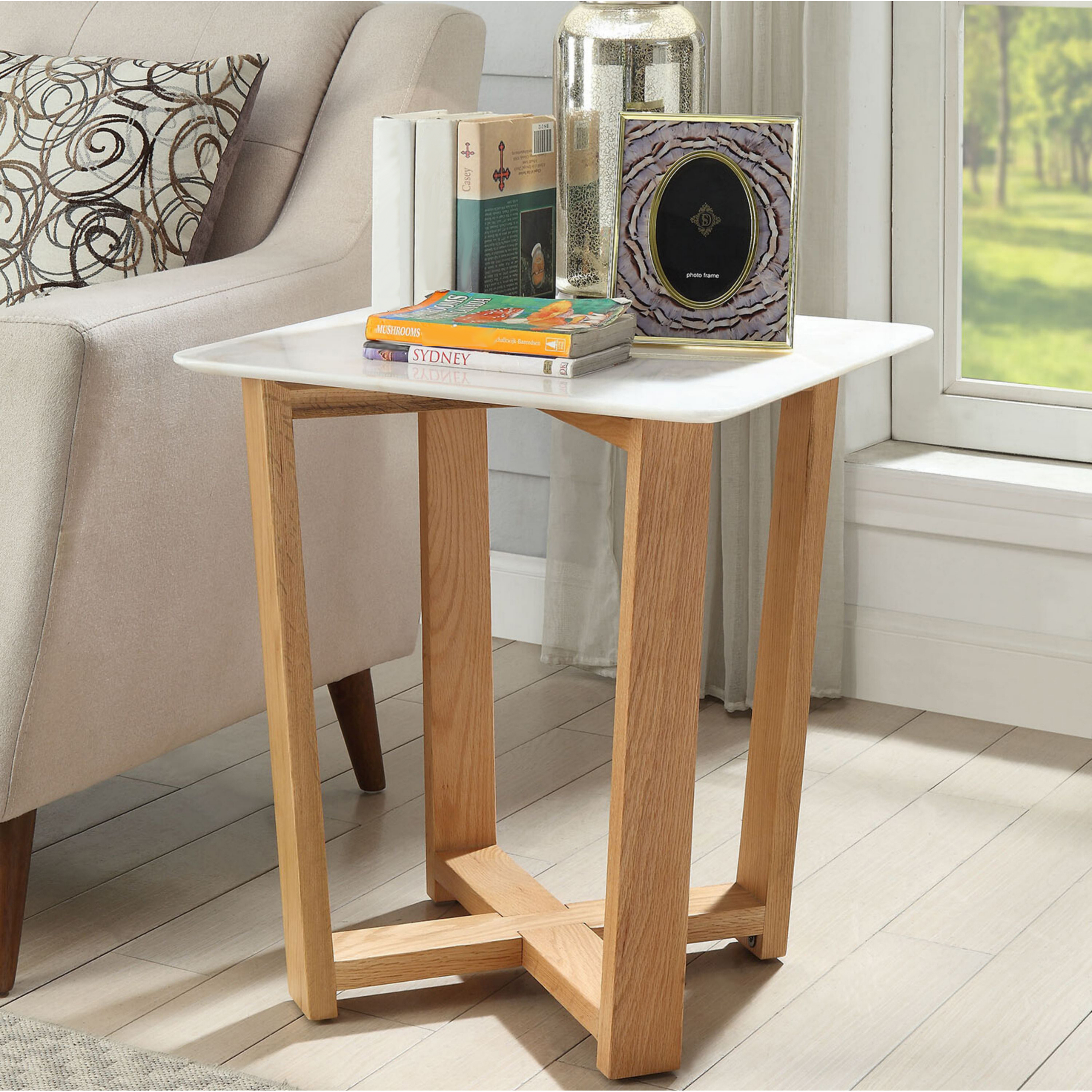 Venetian Worldwide Tartan Side Table, Marble & Natural, Brown Venetian Worldwide Tartan Side Table, Marble & Natural, Brown
