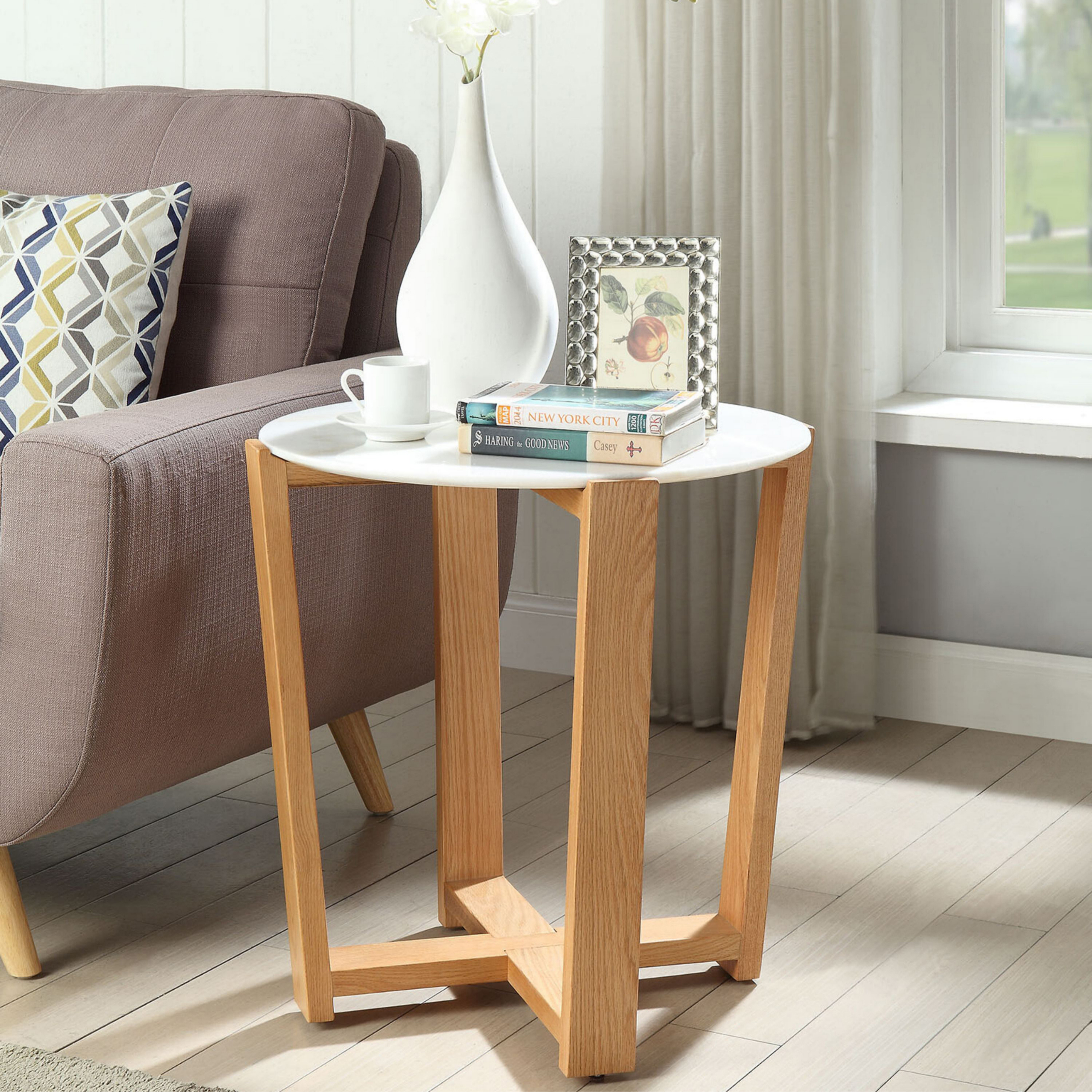 Venetian Worldwide Tartan Side Table, Marble & Natural, Brown Venetian Worldwide Tartan Side Table, Marble & Natural, Brown