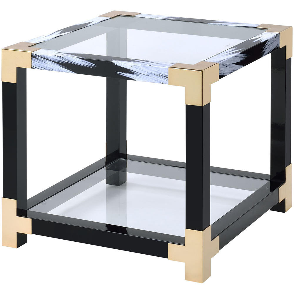 Venetian Worldwide Lafty End Table, White Brushed & Clear Glass