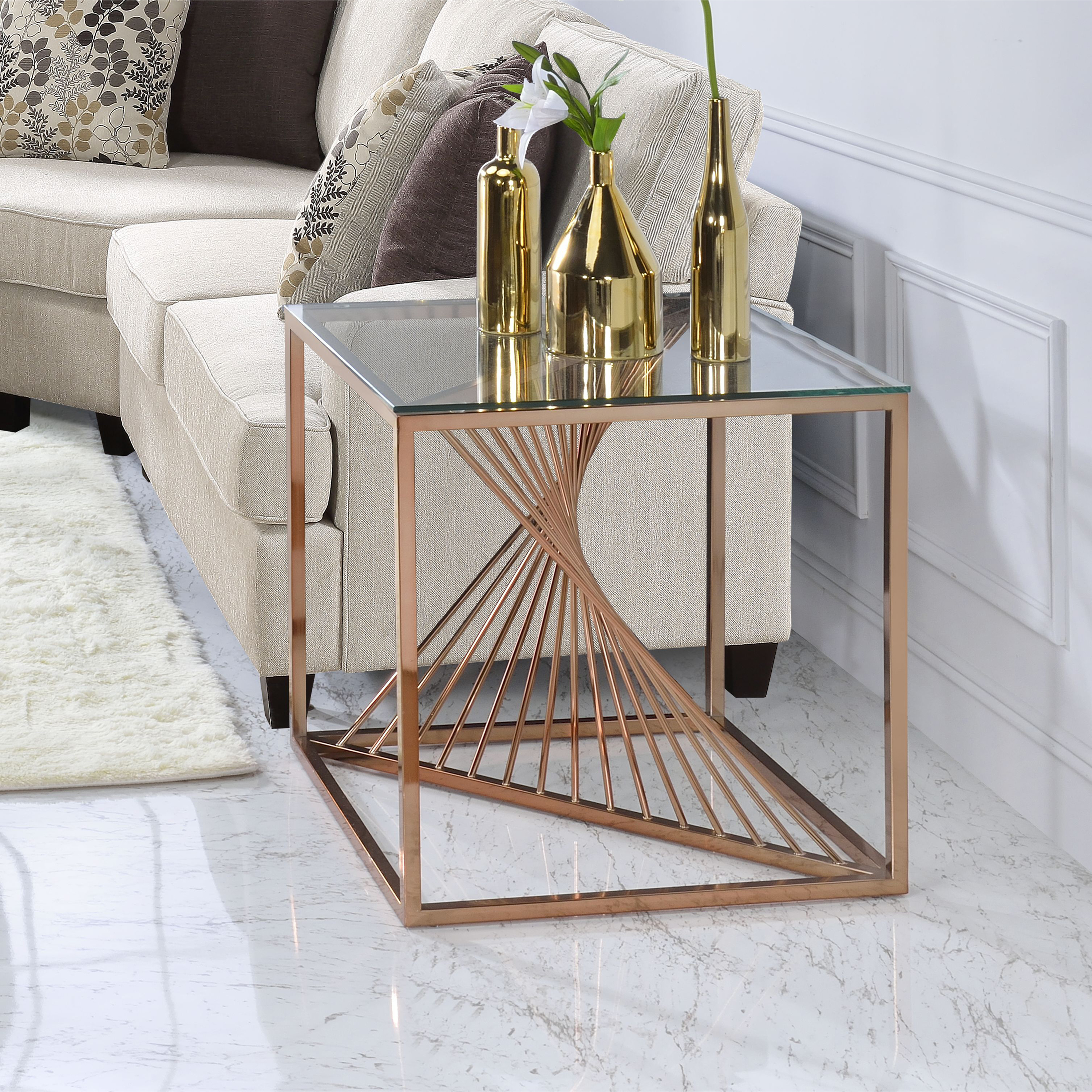 Venetian Worldwide Tralen End Table, Brushed Copper & Clear Glass, Brown Venetian Worldwide Tralen End Table, Brushed Copper & Clear Glass, Brown