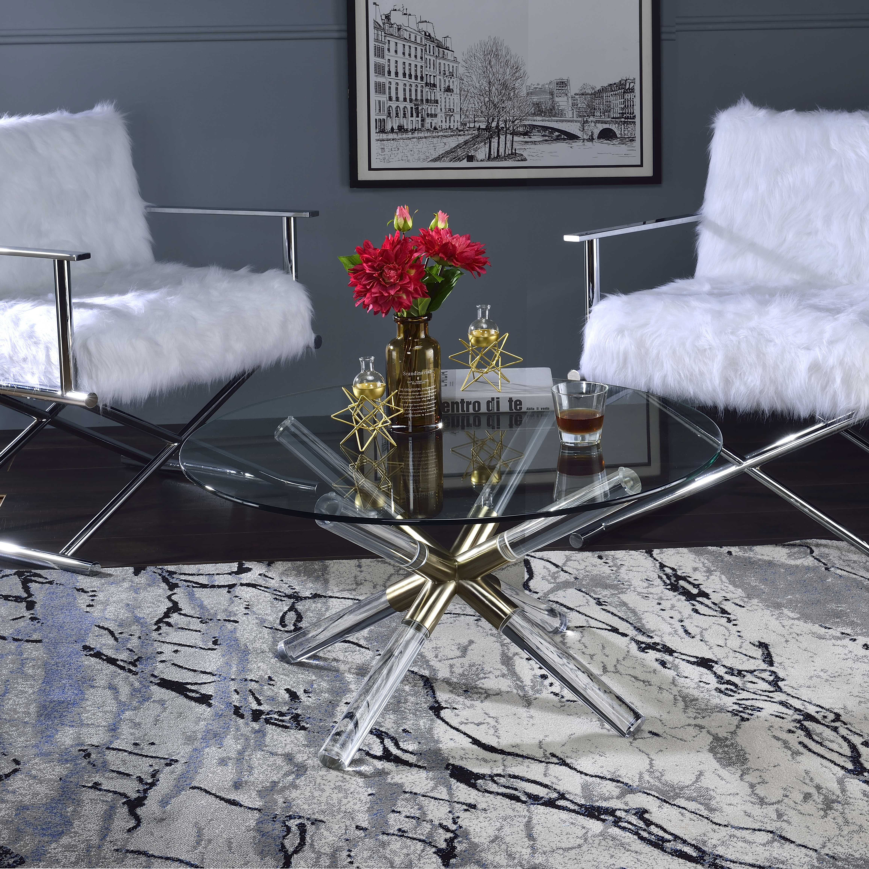 Venetian Worldwide Kalani Coffee Table, Gold, Clear Acrylic & Clear Glass, Yellow Venetian Worldwide Kalani Coffee Table, Gold, Clear Acrylic & Clear Glass, Yellow
