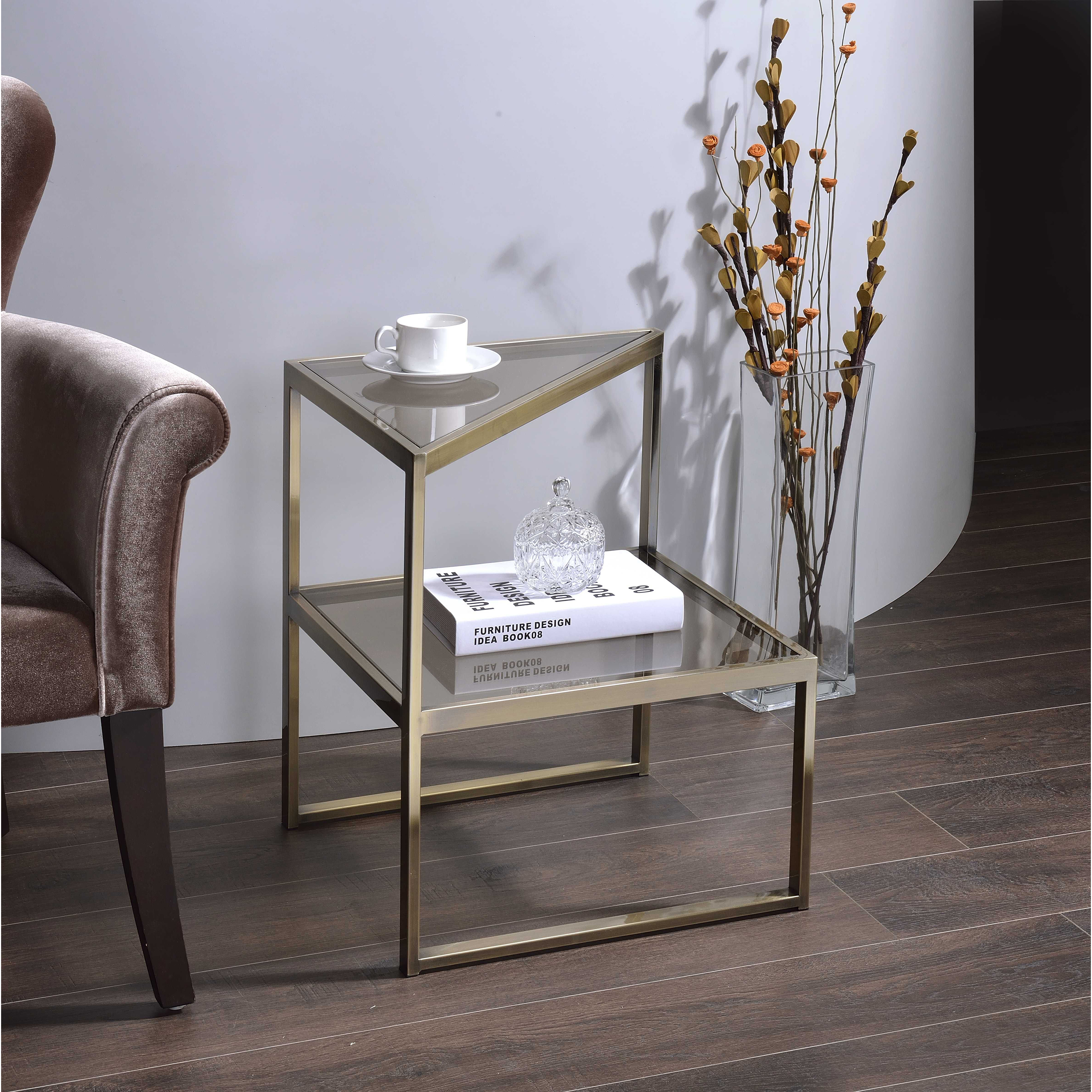 Venetian Worldwide Treva End Table, Antique Gold & Smoky Glass, Yellow Venetian Worldwide Treva End Table, Antique Gold & Smoky Glass, Yellow