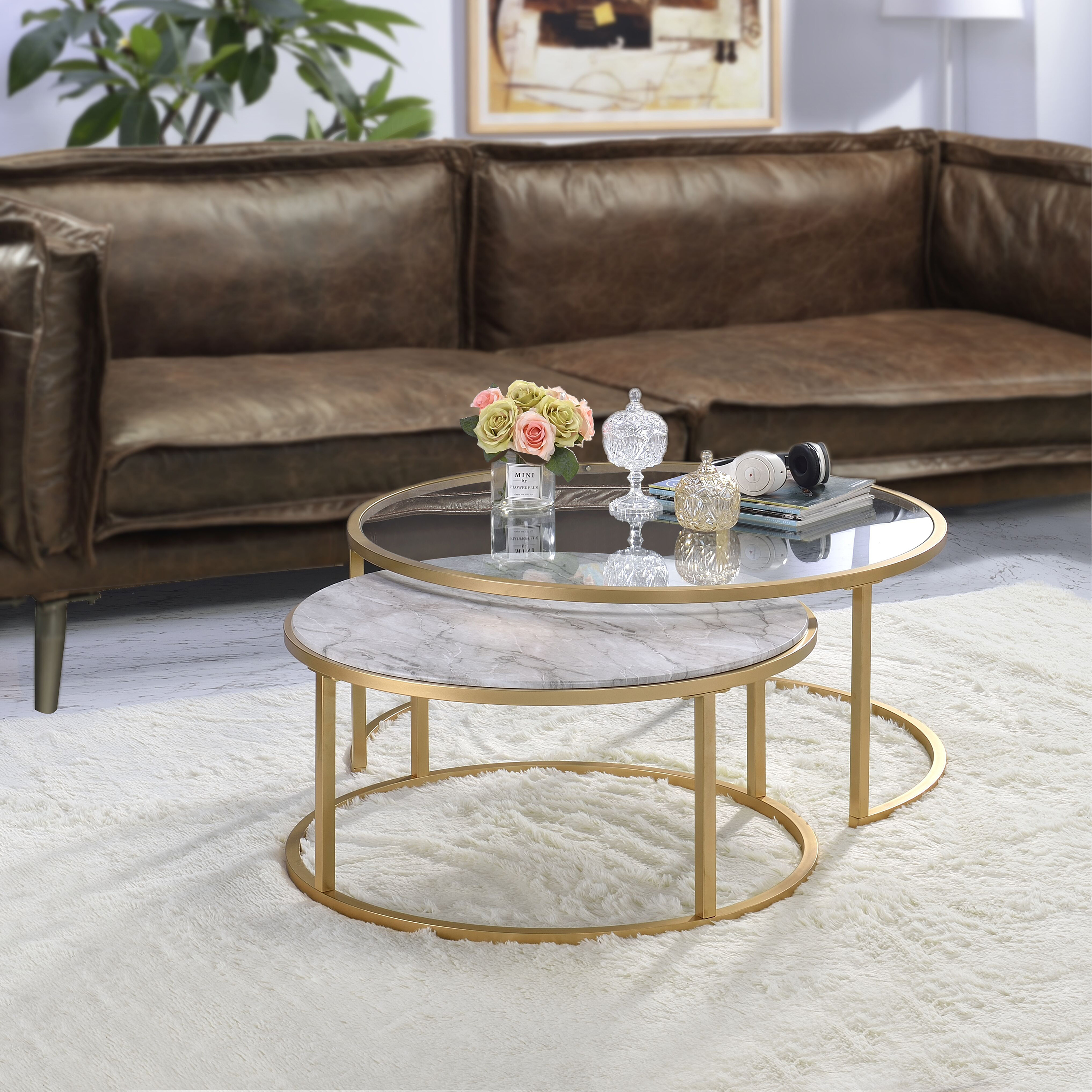 Venetian Worldwide Shanish 2Pc Pk Nesting Table Set, Faux Marble & Gold, Yellow Venetian Worldwide Shanish 2Pc Pk Nesting Table Set, Faux Marble & Gold, Yellow