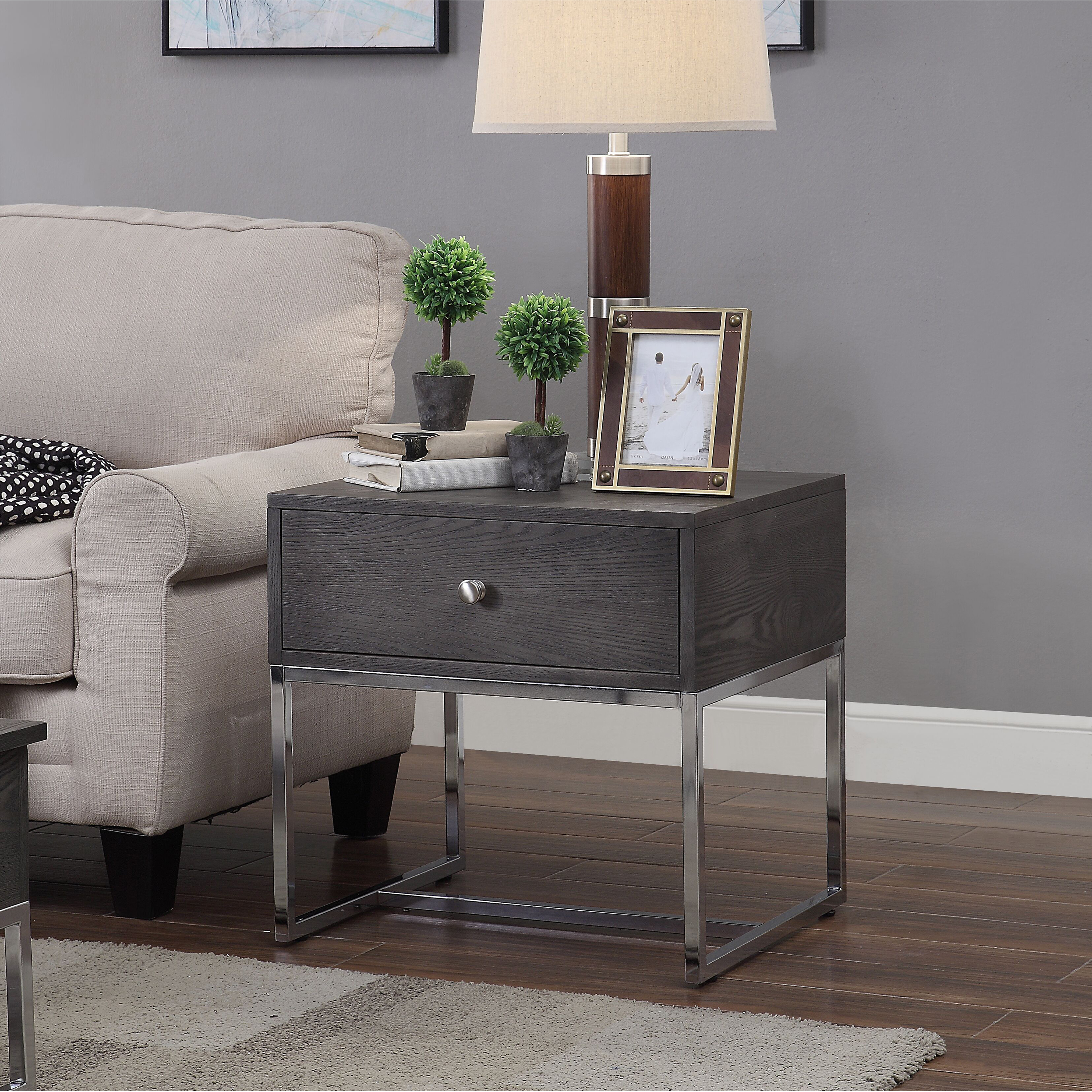 Venetian Worldwide Iban - End Table, Gray Oak & Chrome Venetian Worldwide Iban - End Table, Gray Oak & Chrome