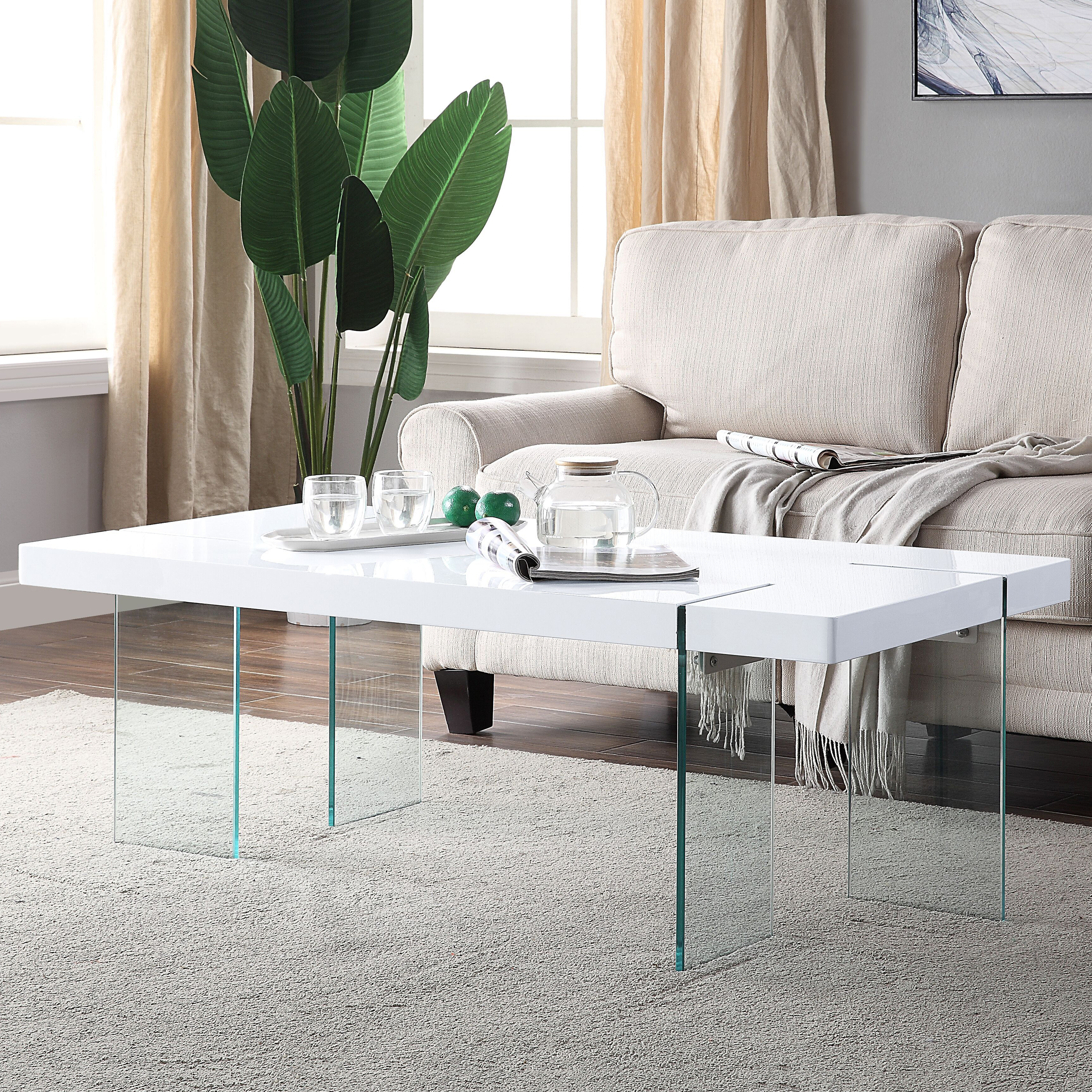 Venetian Worldwide Noland - Coffee Table, White High Gloss & Clear Glass Venetian Worldwide Noland - Coffee Table, White High Gloss & Clear Glass