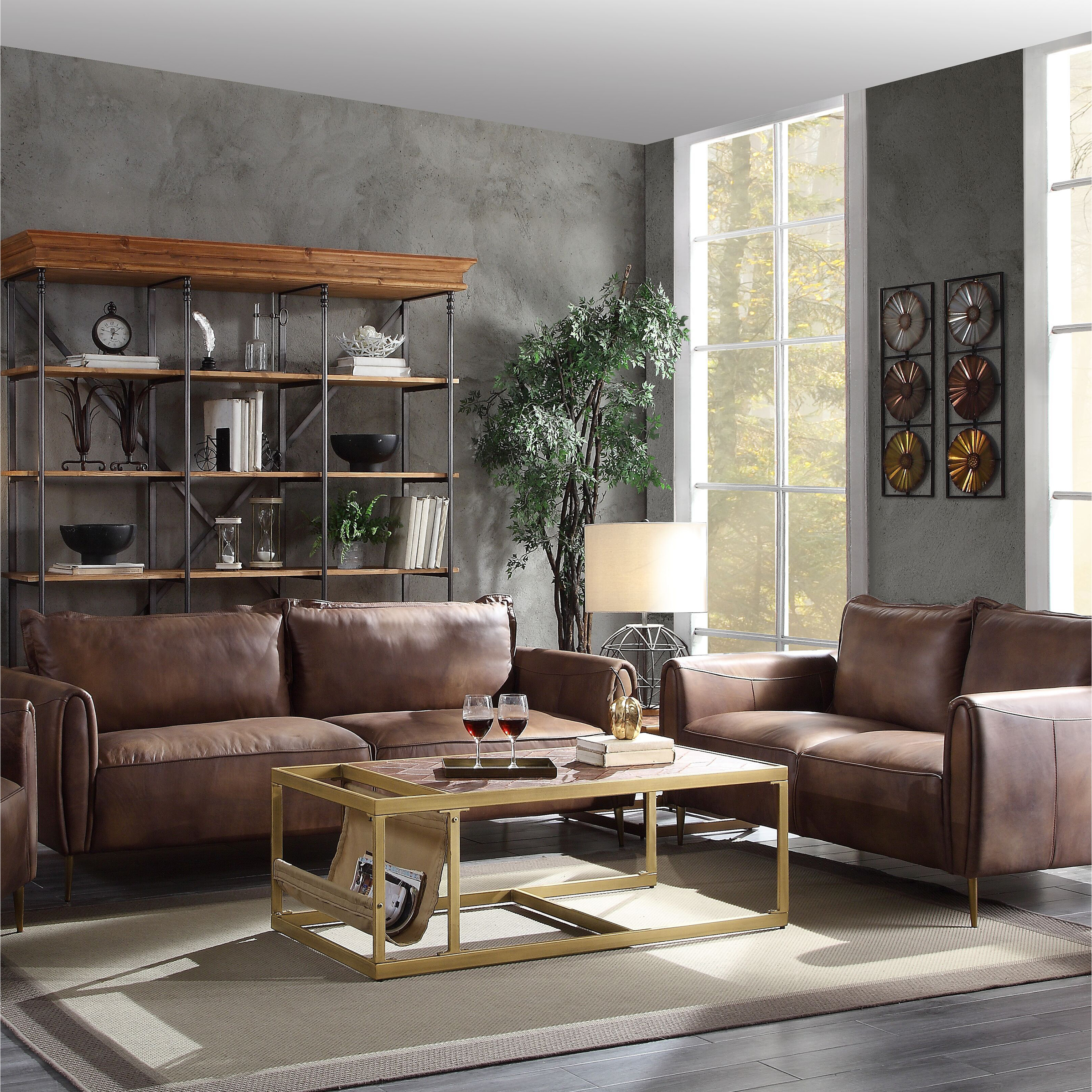 Venetian Worldwide Genevieve Coffee Table, Retro Brown Top Grain Leather, Yellow Venetian Worldwide Genevieve Coffee Table, Retro Brown Top Grain Leather, Yellow