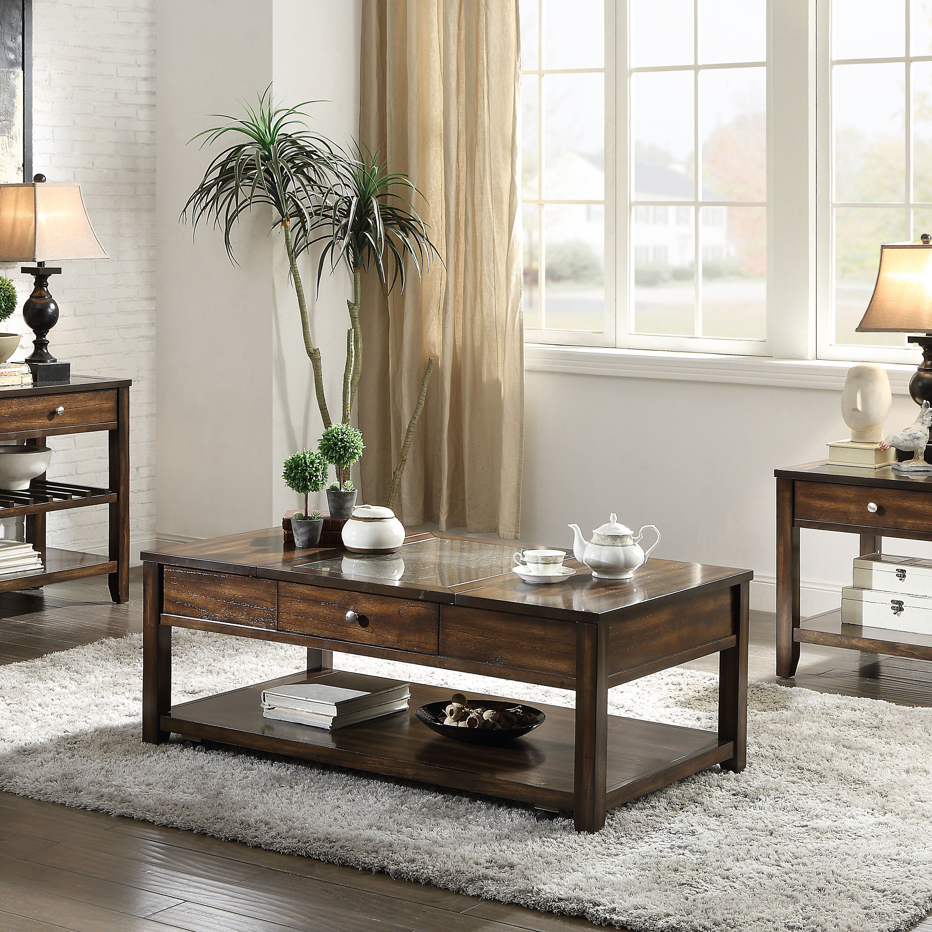 Venetian Worldwide Cilnia Coffee Table with Lift Top, Marble & Walnut, Brown Venetian Worldwide Cilnia Coffee Table with Lift Top, Marble & Walnut, Brown