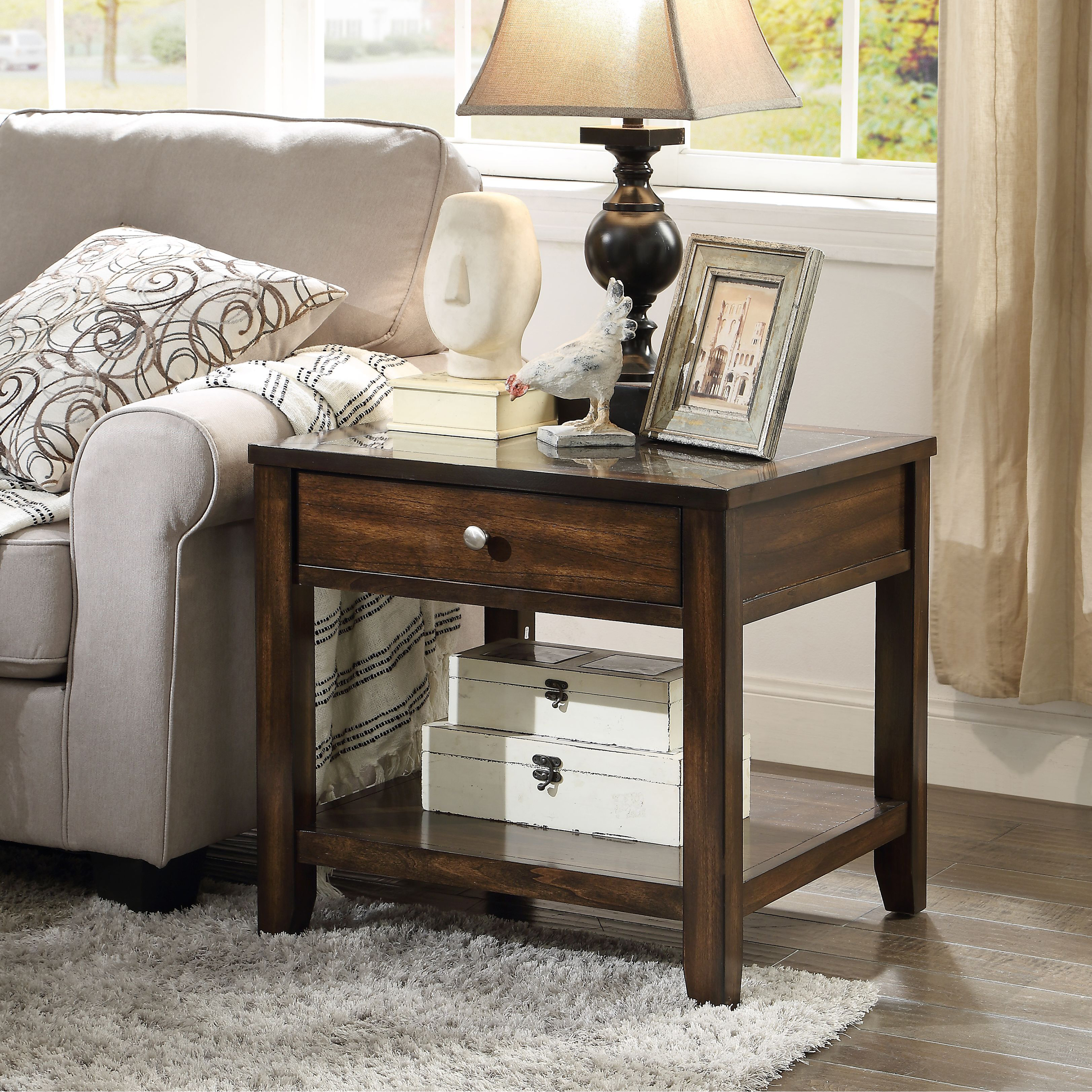 Venetian Worldwide Cilnia End Table, Marble & Walnut, Brown Venetian Worldwide Cilnia End Table, Marble & Walnut, Brown
