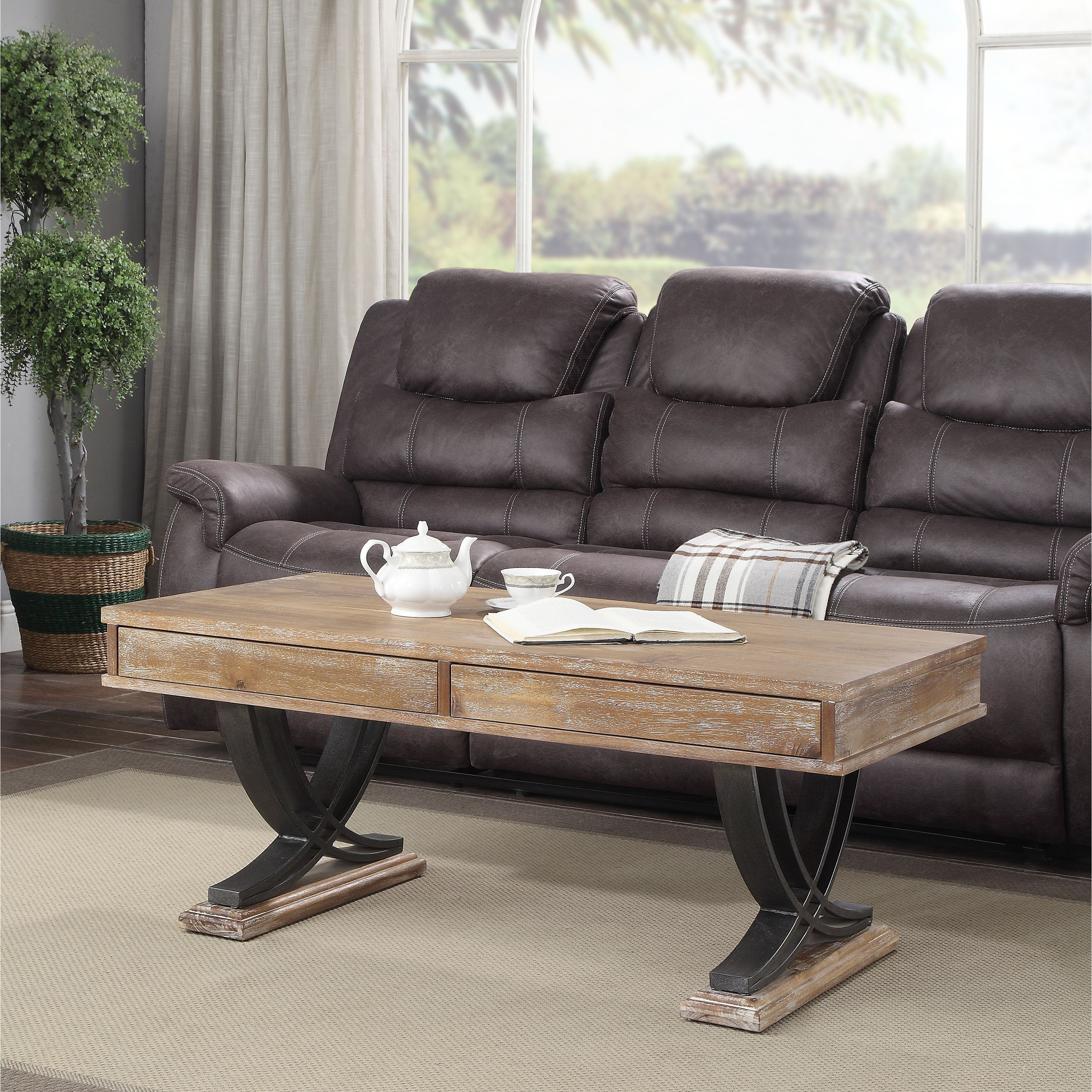 Venetian Worldwide Pellio Coffee Table, Antique Oak & Black Venetian Worldwide Pellio Coffee Table, Antique Oak & Black