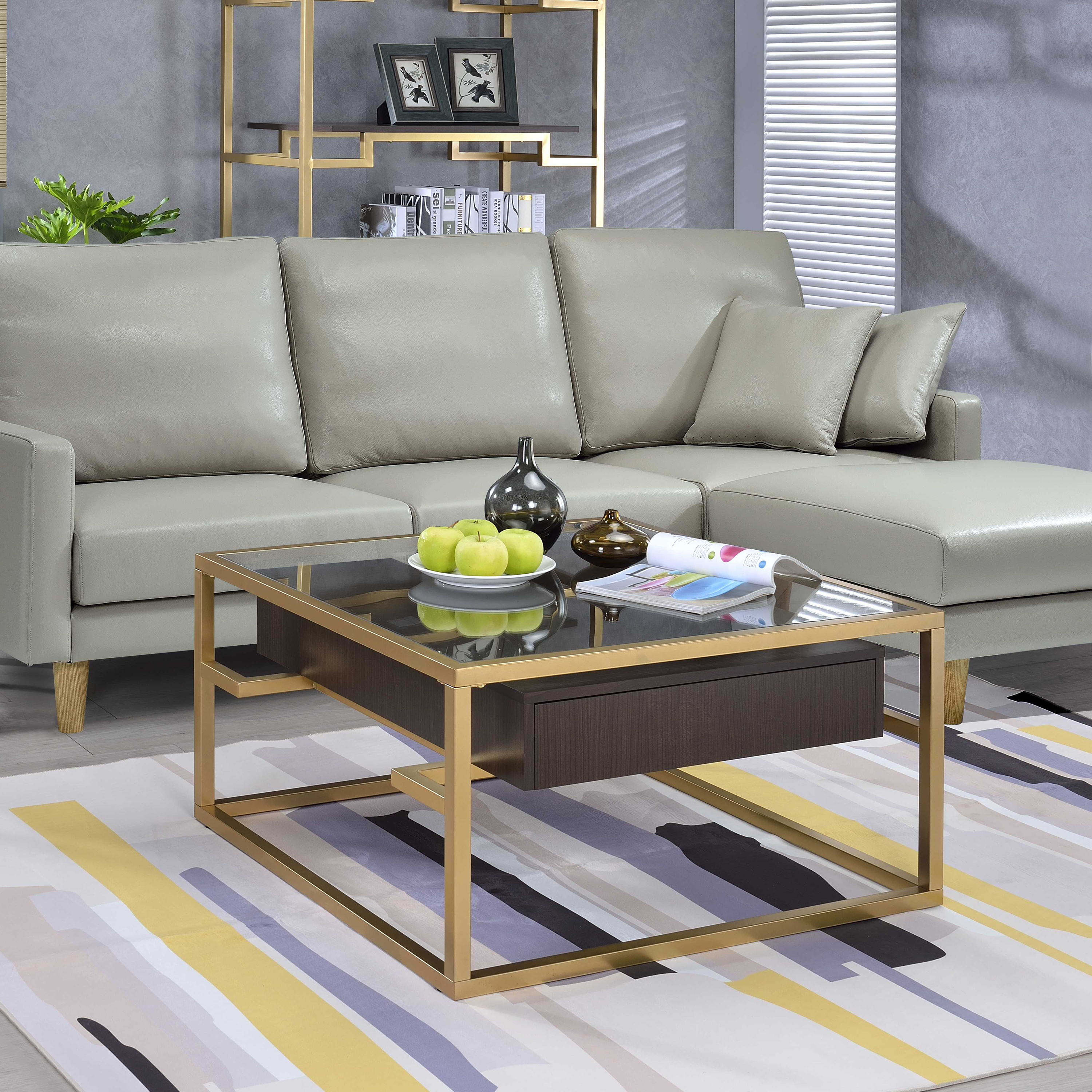 Venetian Worldwide Yumia Coffee Table, Gold & Clear Glass, Yellow Venetian Worldwide Yumia Coffee Table, Gold & Clear Glass, Yellow