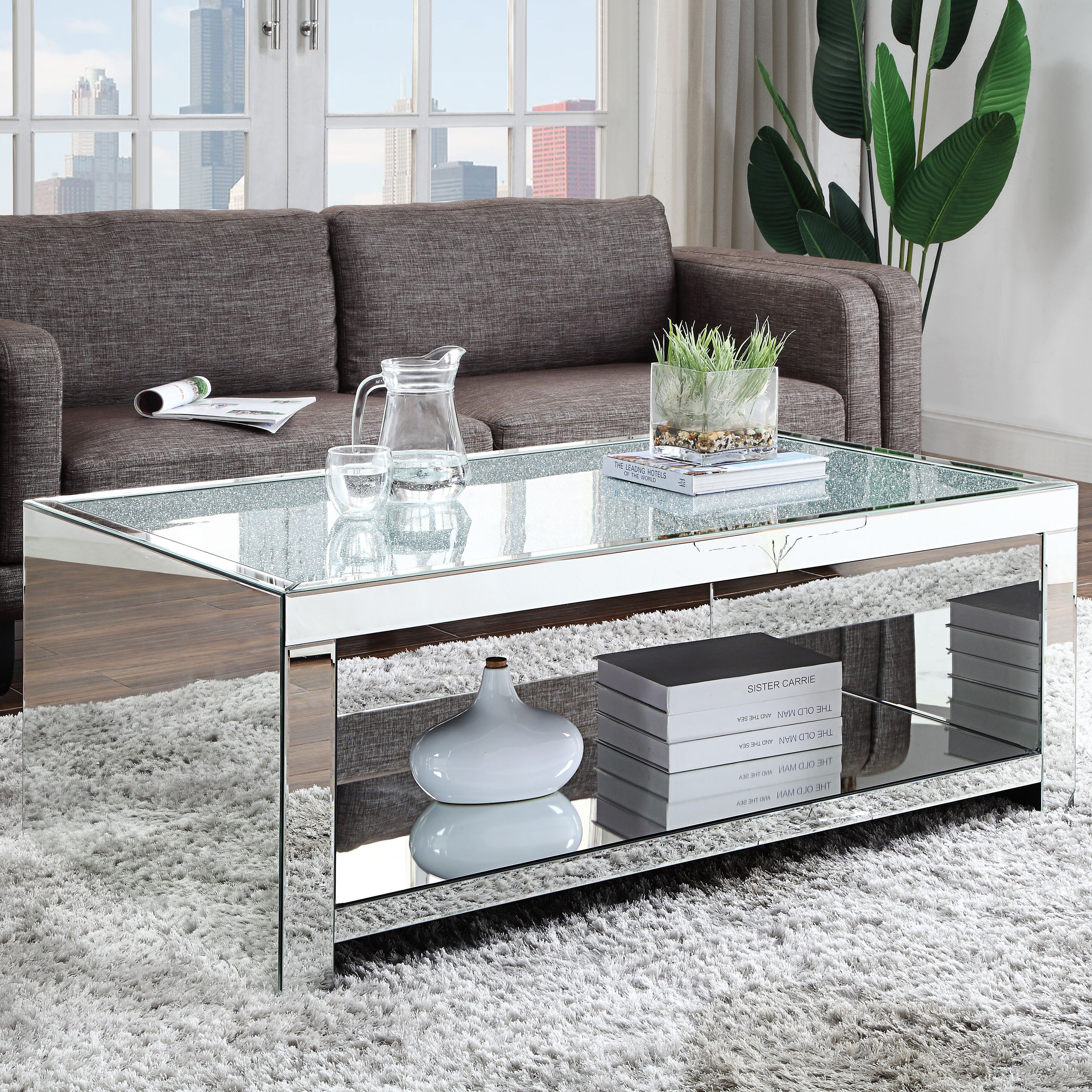 Venetian Worldwide Malish Coffee Table, Mirrored, Silver Venetian Worldwide Malish Coffee Table, Mirrored, Silver