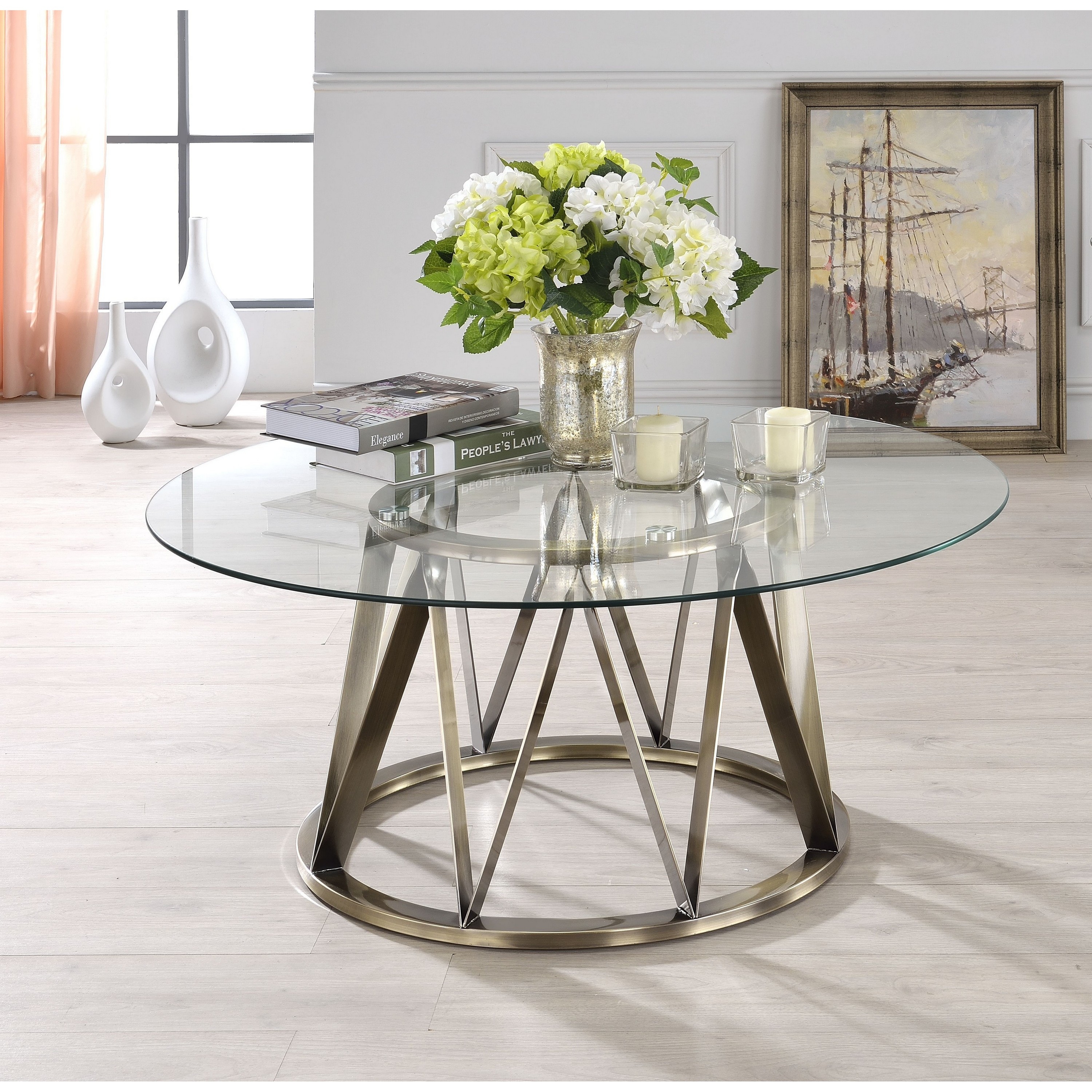 Venetian Worldwide Perjan Coffee Table, Antique Brass & Clear Glass, Brown Venetian Worldwide Perjan Coffee Table, Antique Brass & Clear Glass, Brown