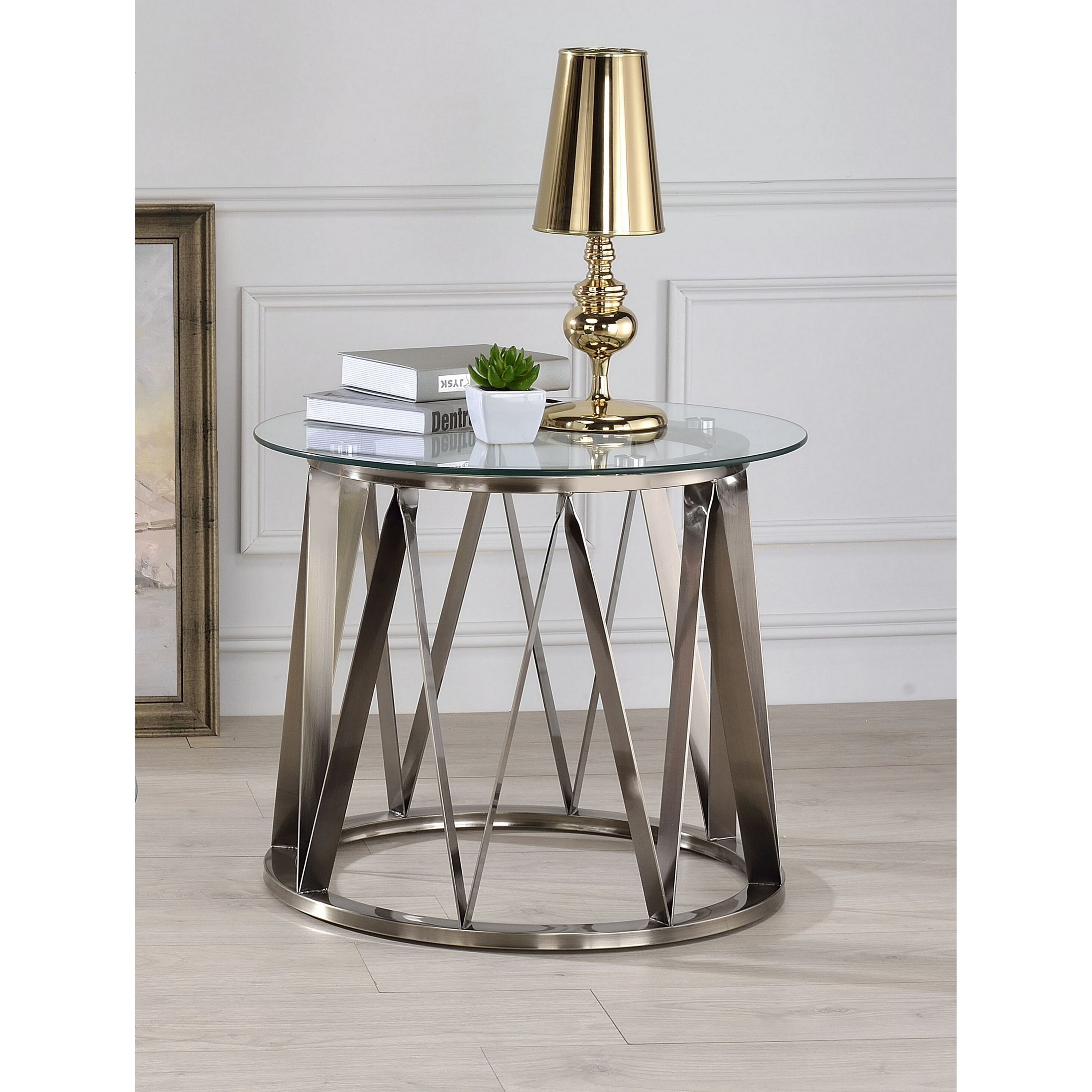 Venetian Worldwide Perjan End Table, Antique Brass & Clear Glass, Brown Venetian Worldwide Perjan End Table, Antique Brass & Clear Glass, Brown