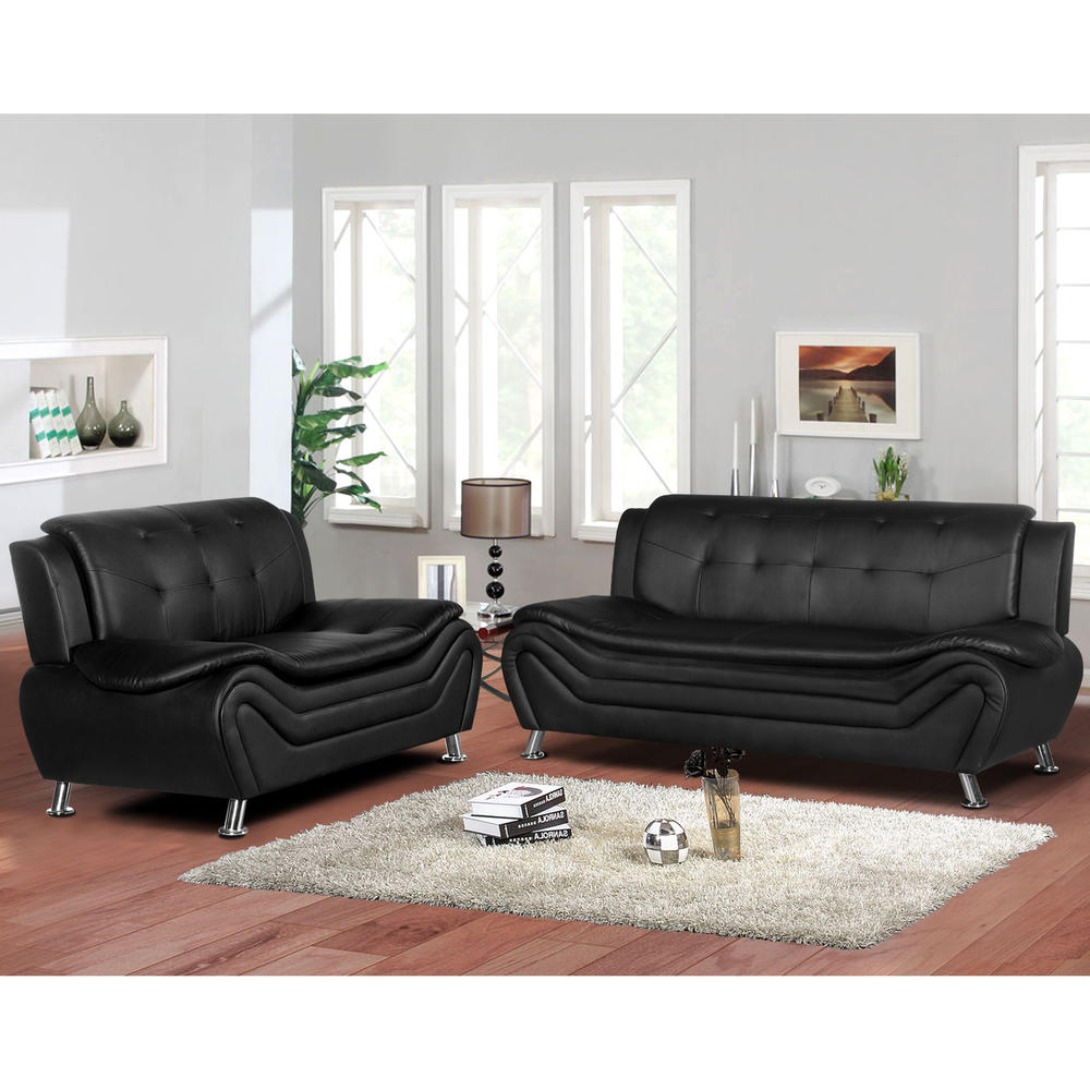 Venetian Worldwide Puma Black 2-Piece Sofa and Loveseat Living room Set