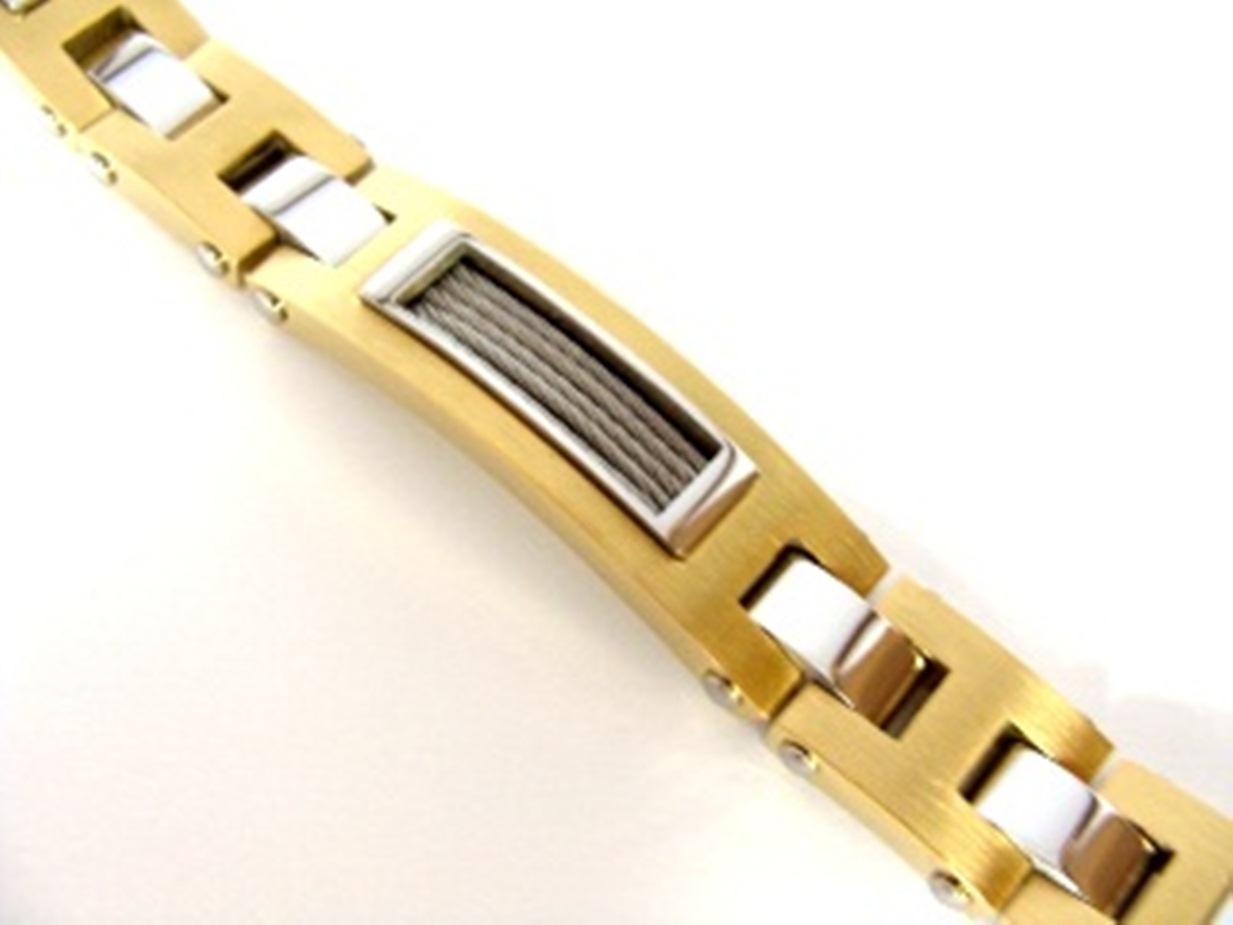 Steel Yellow Plated Cable Design Bracelet, Silver Steel Yellow Plated Cable Design Bracelet, Silver