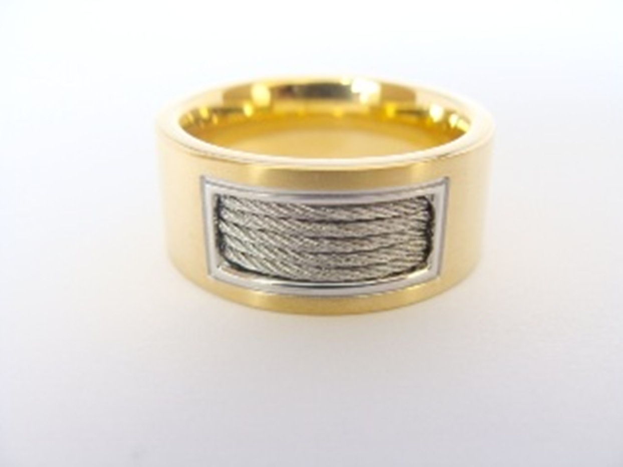 Steel Yellow Plated Cable Band Ring Size 10 Only, Silver Steel Yellow Plated Cable Band Ring Size 10 Only, Silver
