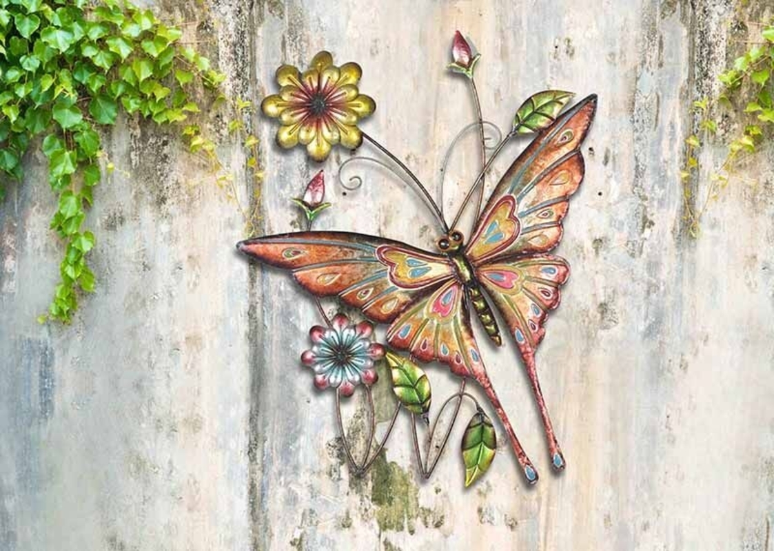 Sunjoy  Butterfly & Flowers 30.75 in. Hand-Painted Iron Outdoor