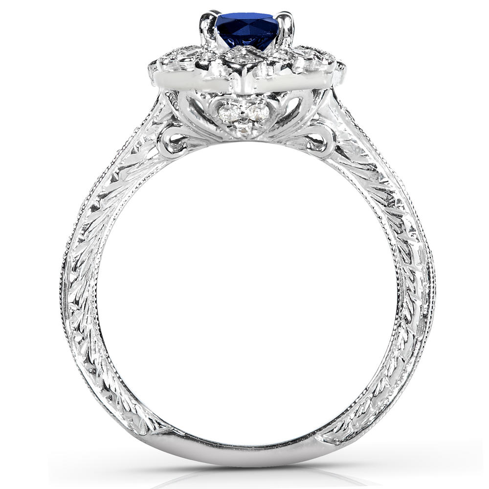 Kobelli 4/5 Carat (ct.tw) Floral Antique Sapphire and Diamond Engagement Ring in 14k White Gold