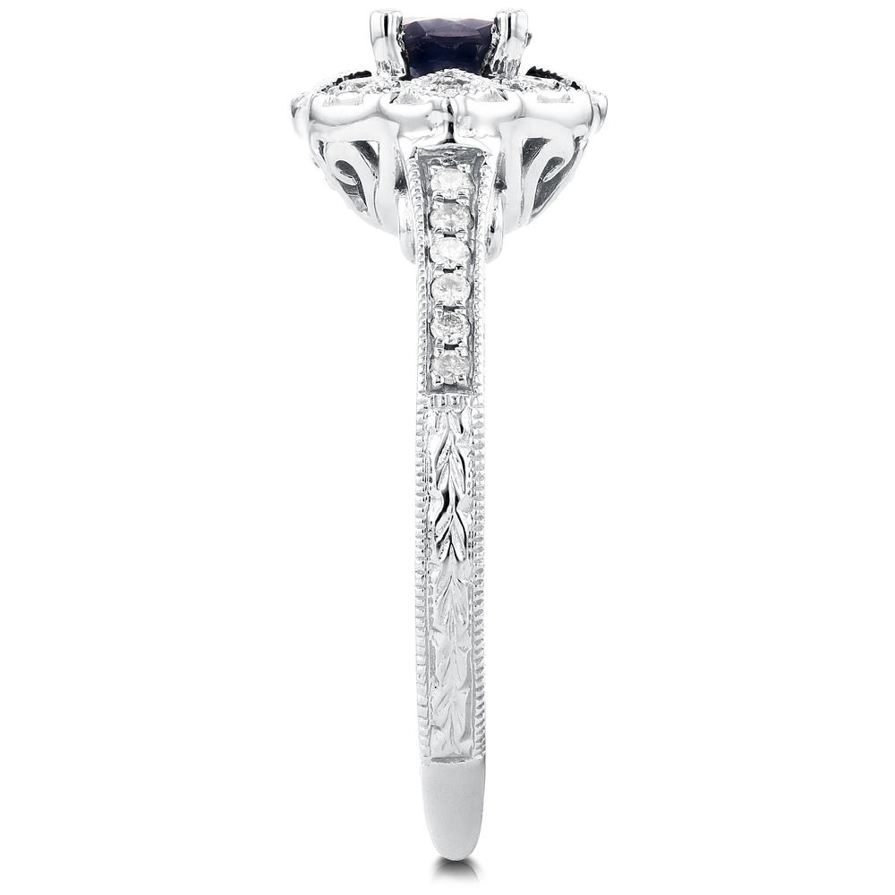 Kobelli 4/5 Carat (ct.tw) Floral Antique Sapphire and Diamond Engagement Ring in 14k White Gold
