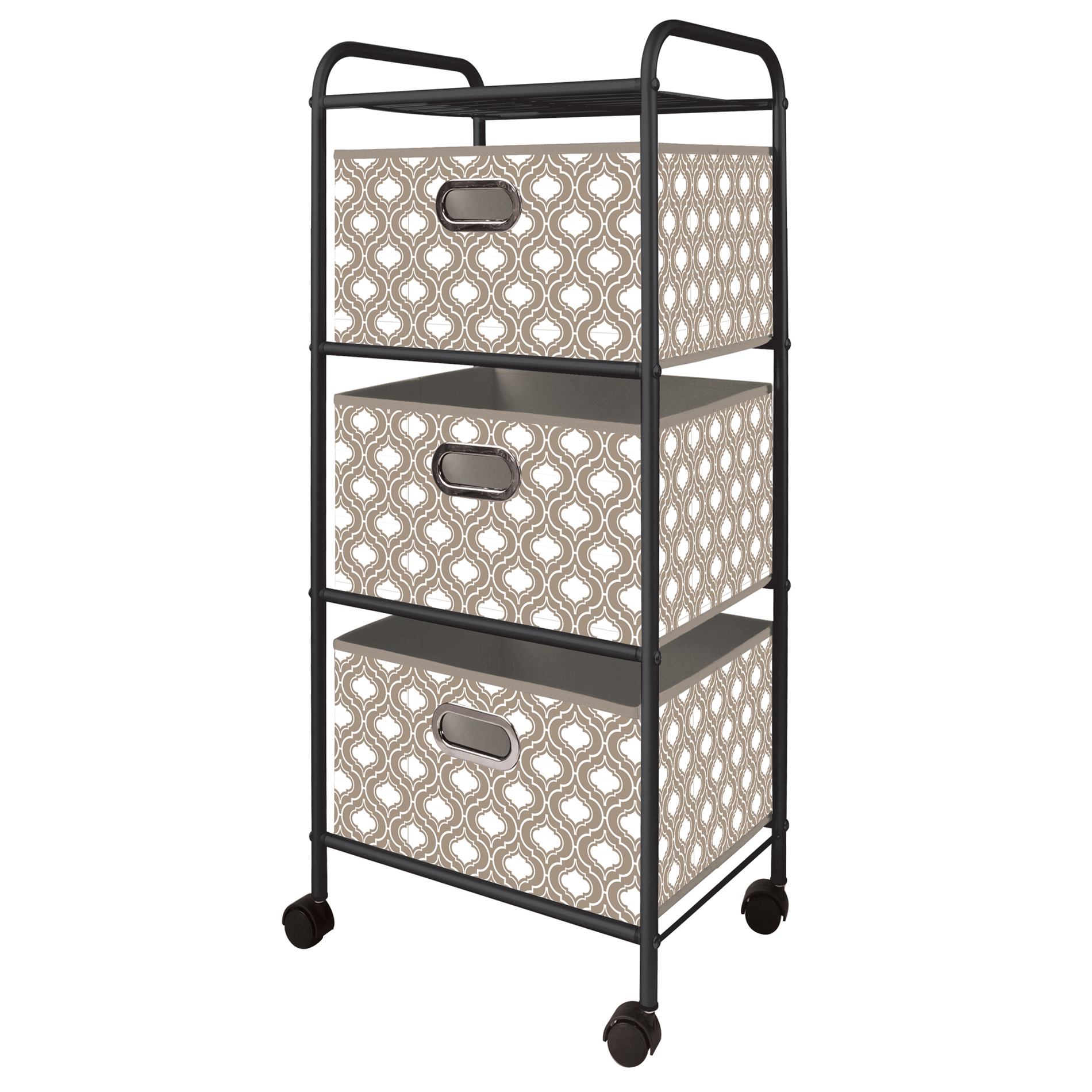 Essential Home 3-Drawer Cart – Taupe Quatrefoil, Beige & Tan Essential Home 3-Drawer Cart – Taupe Quatrefoil, Beige & Tan
