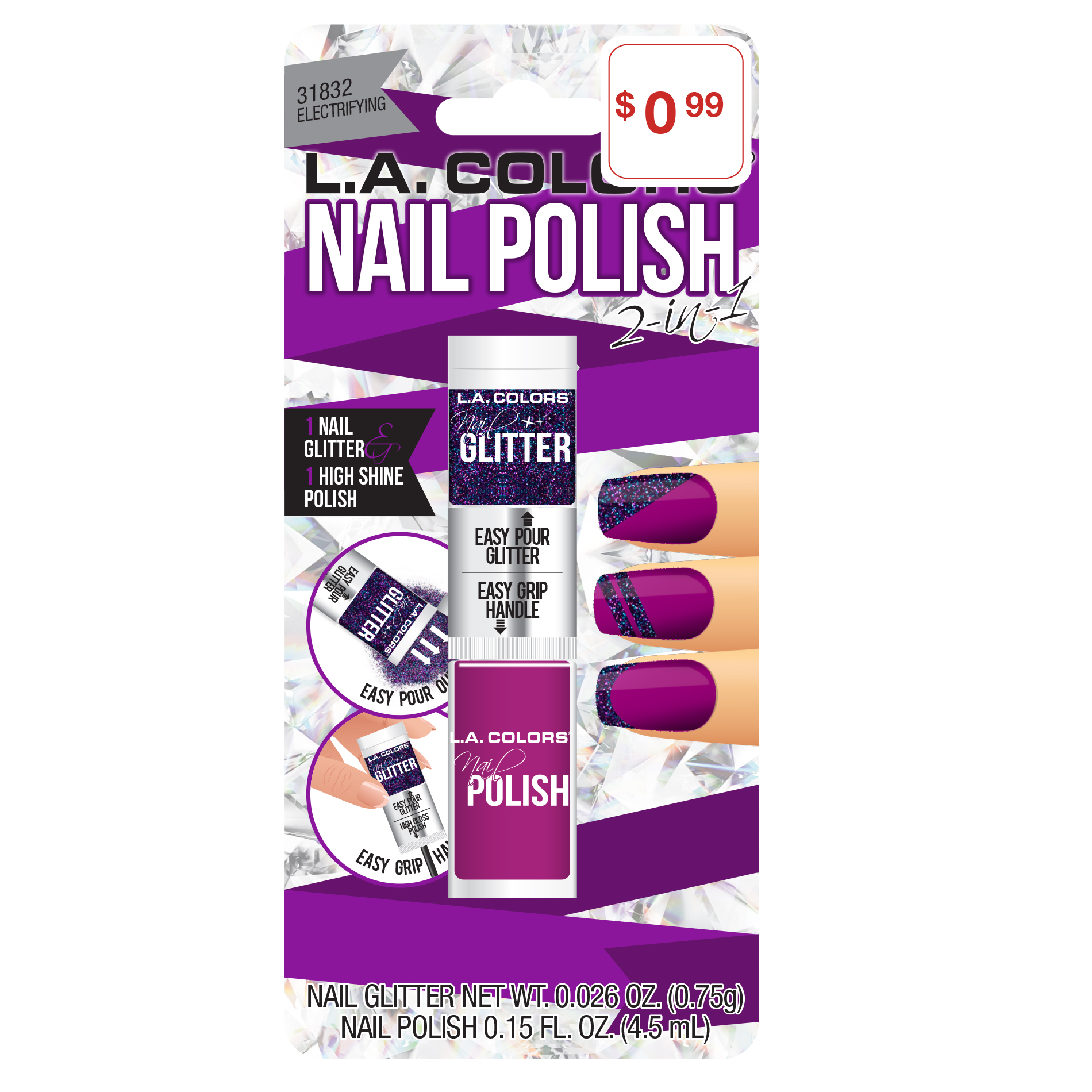 L.A. Colors 2 pcs Double Decker Nail Polish and Glitter Stocking Stuffer-Provocatrix