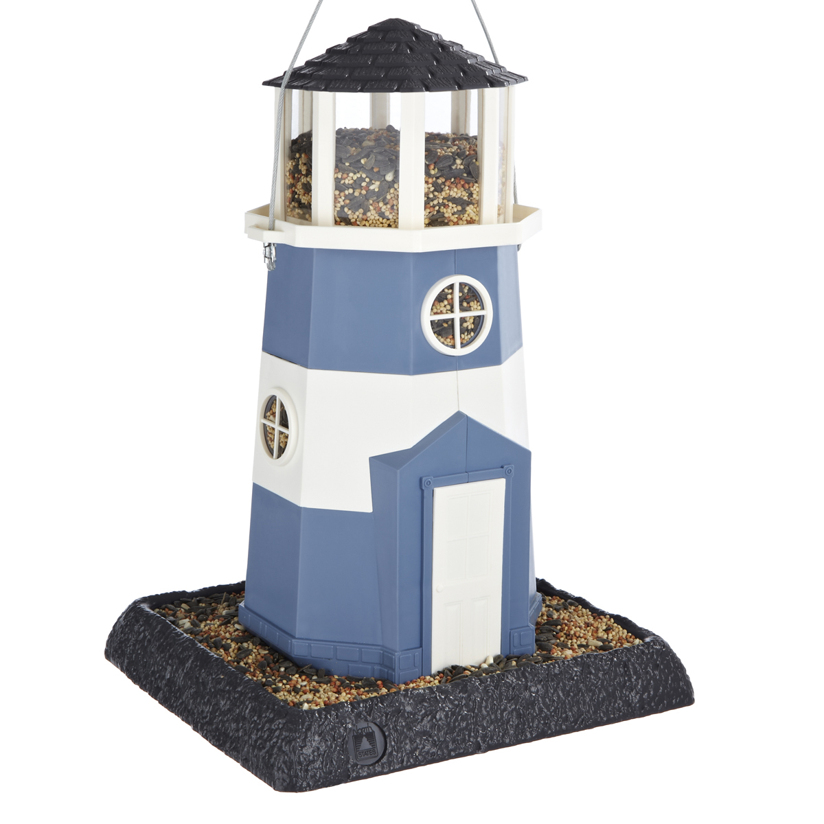 North States Shoreline Lighthouse Bird Feeder, Blue/ White