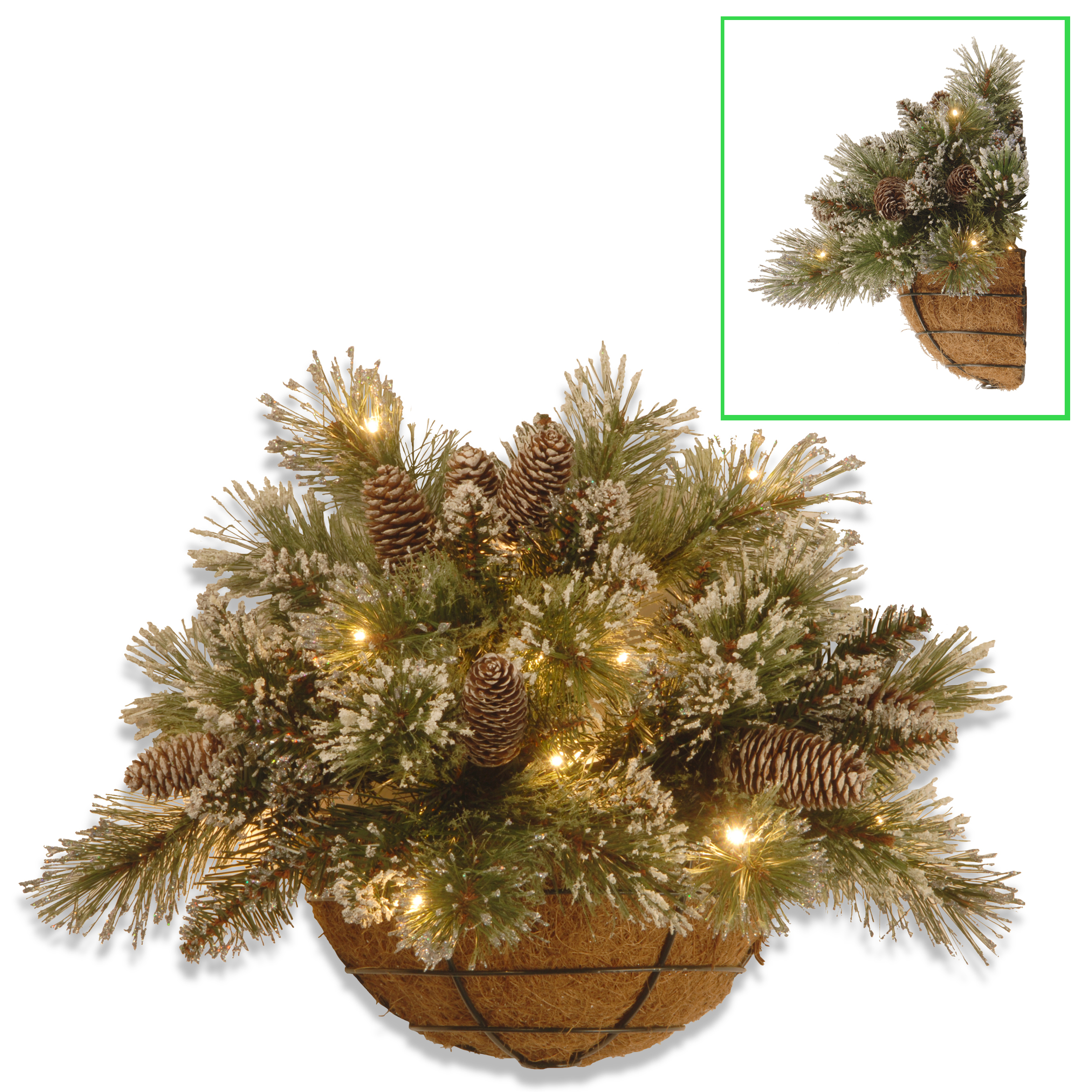 National Tree Company 20In Glittery Bristle Pine Wall Basket with LED