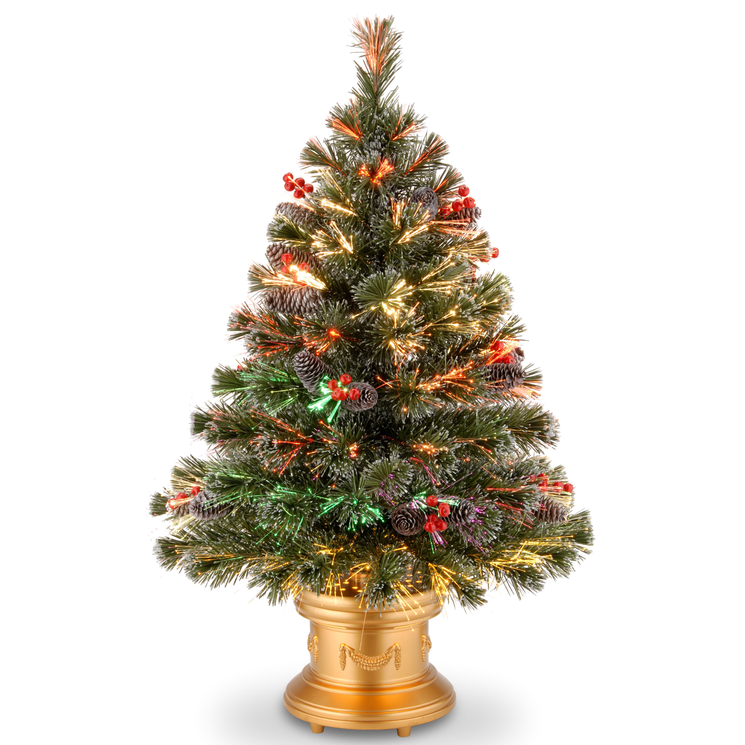 National Tree Company 3Ft Fiber Optic Firework Tree with Multi-Color Fiber Optic Christmas Tree Color Wheel