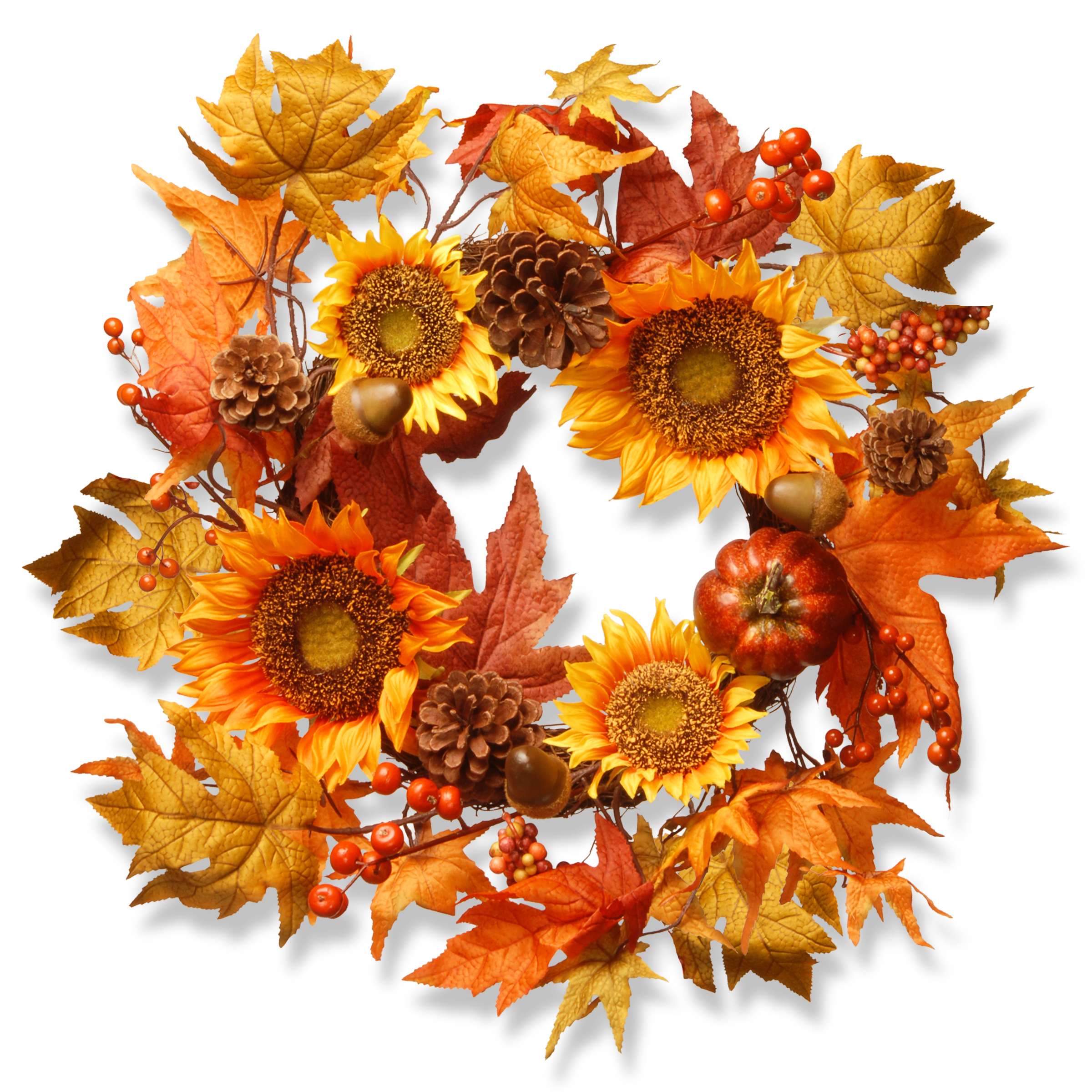 National Tree Company 22in Harvest Sunflower Wreath with Pumpkin